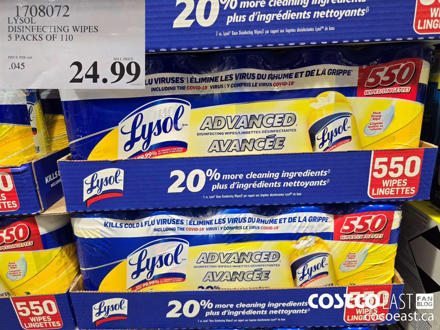 1708072 LYSOL DISINFECTING WIPES 5 PACKS OF 110 $24.99