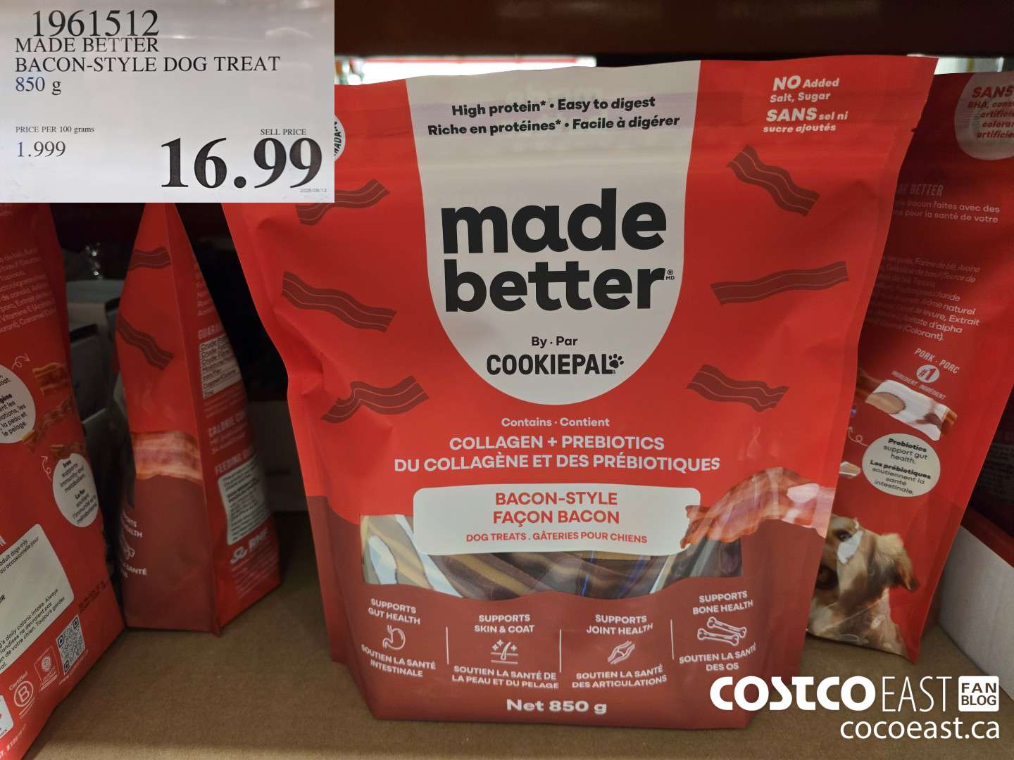 1961512 MADE BETTER BACON-STYLE DOG TREAT 850 g $16.99