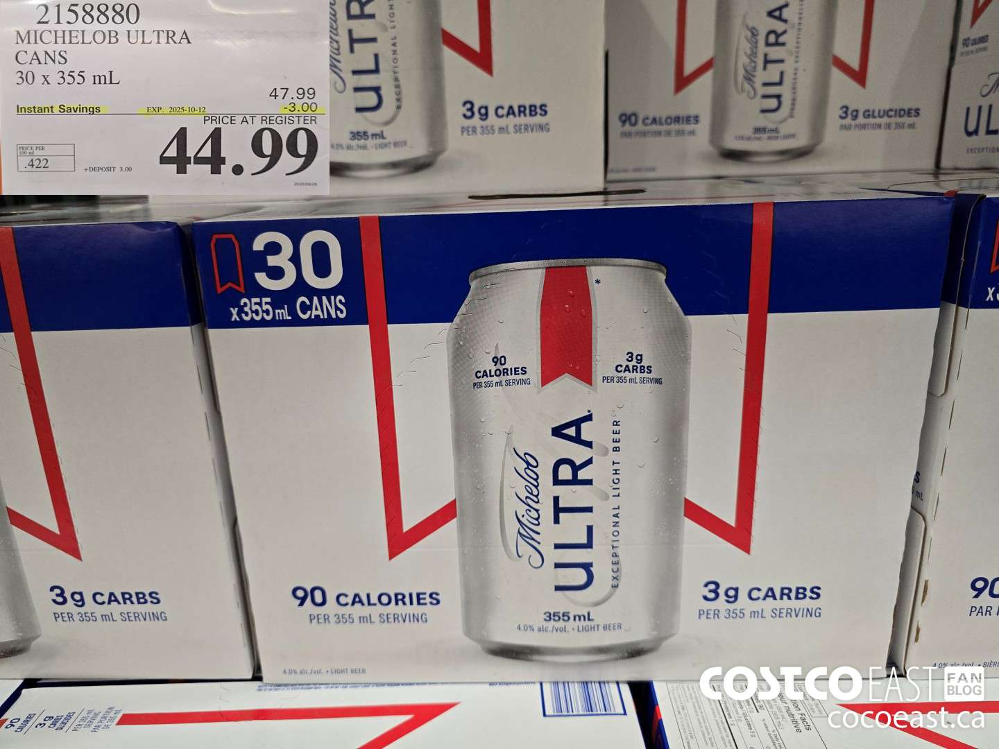 2158880 MICHELOB ULTRA CANS 30 x 355 mL ($3.00 INSTANT SAVINGS EXPIRES ON 2025-10-12) $44.99