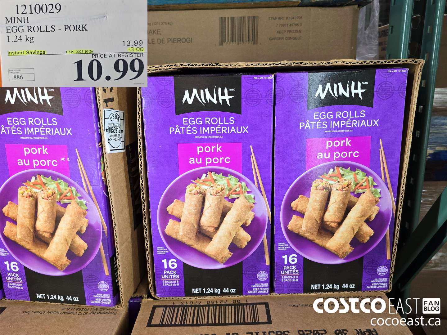 1210029 MINH EGG ROLLS - PORK 1.24 KG ($3.00 INSTANT SAVINGS EXPIRES ON 2025-10-26) $10.99