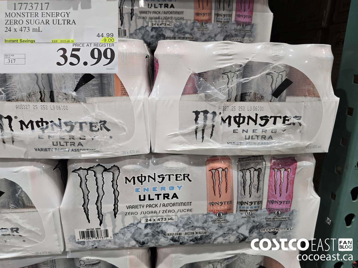 1773717 MONSTER ENERGY ZERO SUGAR ULTRA 24 X 473 ML ($9.00 INSTANT SAVINGS EXPIRES ON 2025-09-28) $35.99
