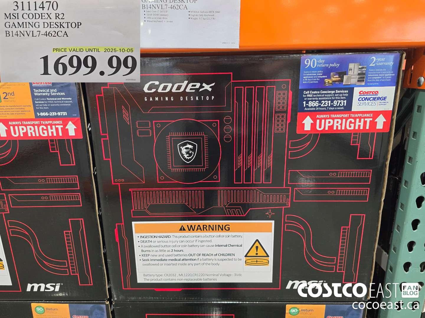 3111470 MSI CODEX R2 GAMING DESKTOP B14NVL7-462CA $1699.99