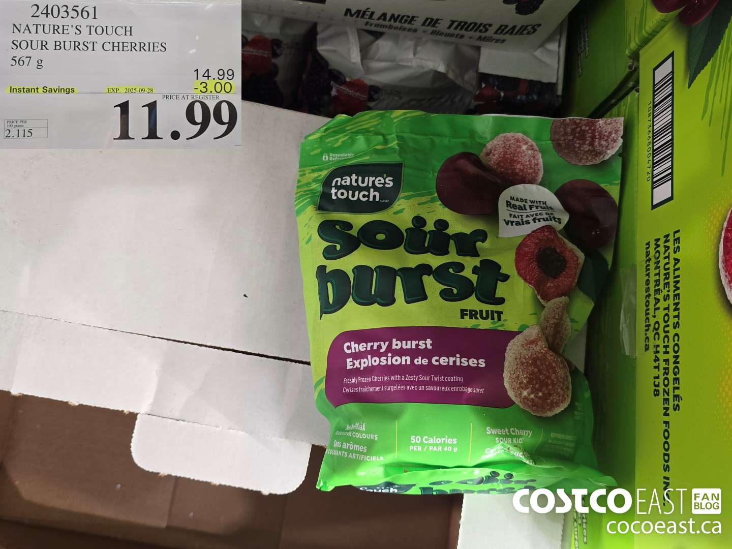 2403561 NATURE'S TOUCH SOUR BURST CHERRIES 567 g ($3.00 INSTANT SAVINGS EXPIRES ON 2025-09-28) $11.99