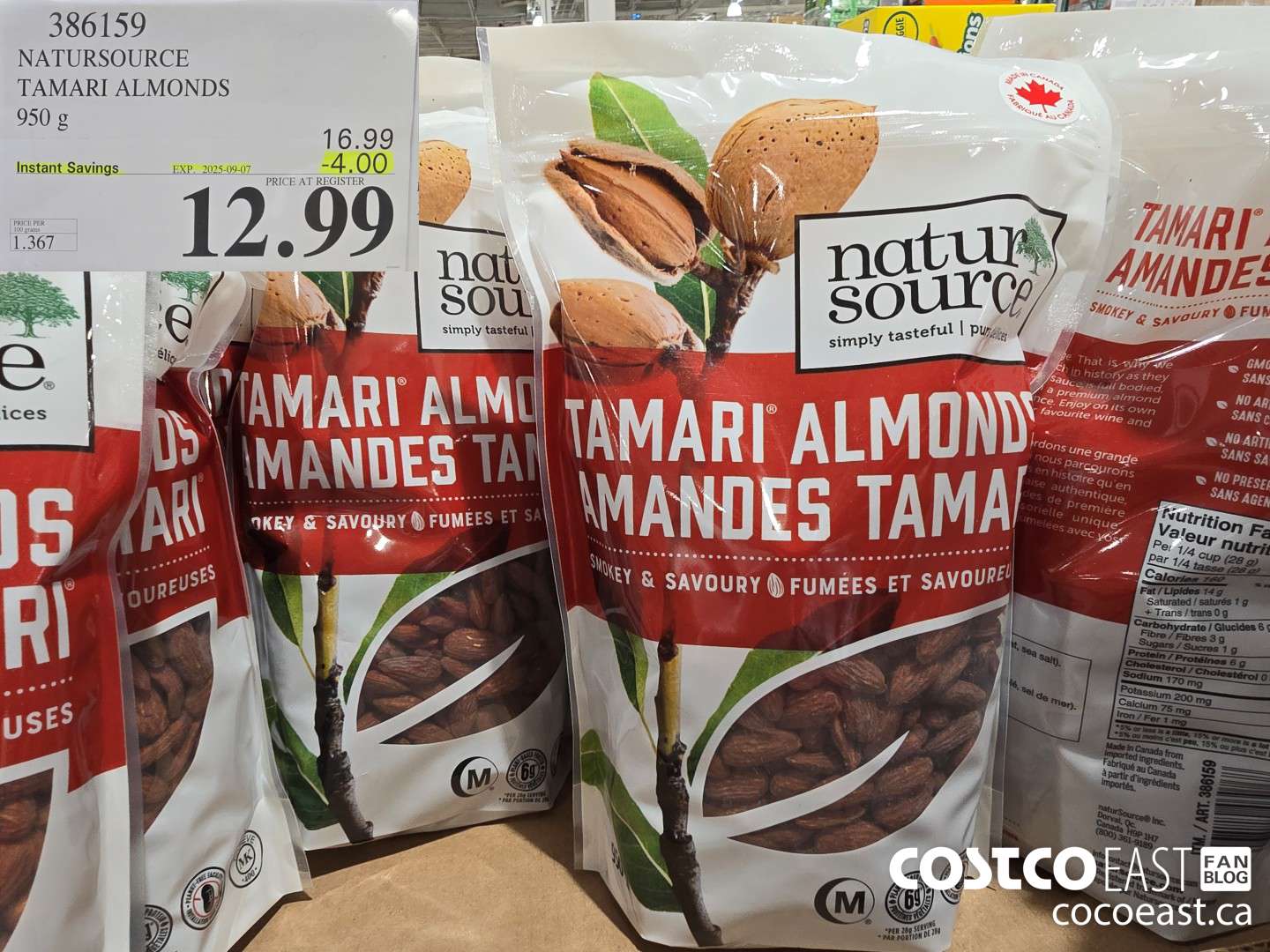 386159 NATURSOURCE TAMARI ALMONDS 950 G ($4.00 INSTANT SAVINGS EXPIRES ON 2025-09-07) $12.99