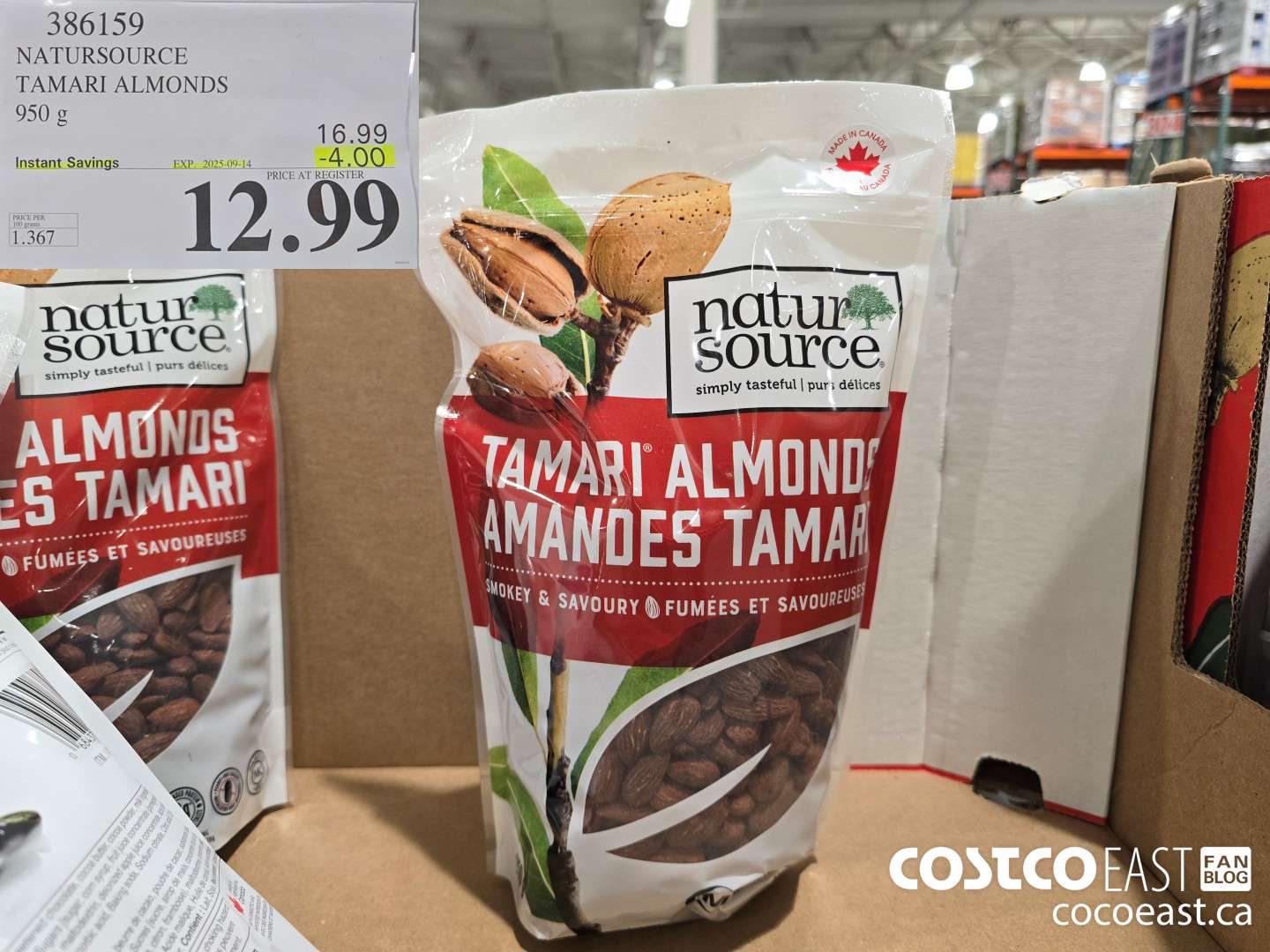 386159 NATURSOURCE TAMARI ALMONDS 950 G ($4.00 INSTANT SAVINGS EXPIRES ON 2025-09-14) $12.99