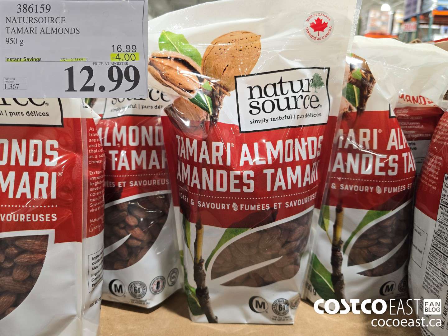 386159 NATURSOURCE TAMARI ALMONDS 950 G ($4.00 INSTANT SAVINGS EXPIRES ON 2025-09-14) $12.99