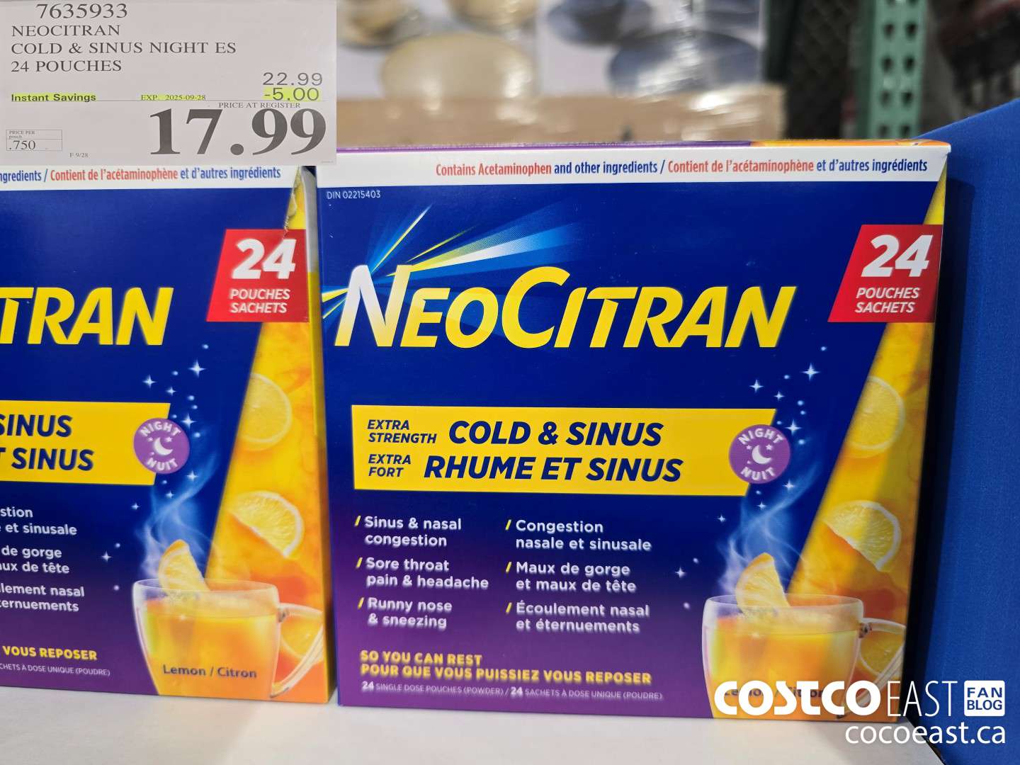 7635933 NEOCITRAN COLD & SINUS NIGHT ES 24 POUCHES ($5.00 INSTANT SAVINGS EXPIRES ON 2025-09-28) $17.99