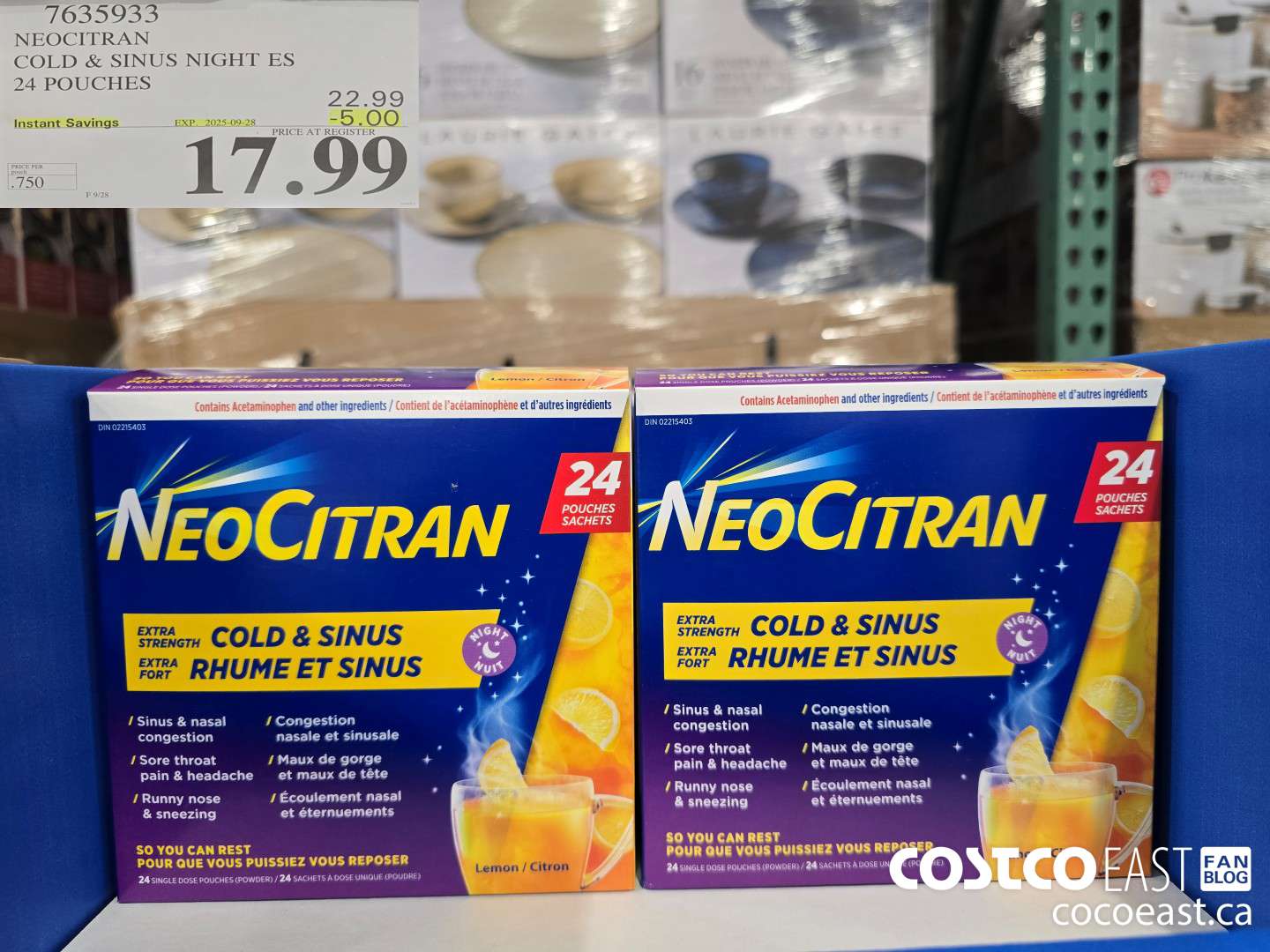 7635933 NEOCITRAN COLD & SINUS NIGHT ES 24 POUCHES ($5.00 INSTANT SAVINGS EXPIRES ON 2025-09-28) $17.99
