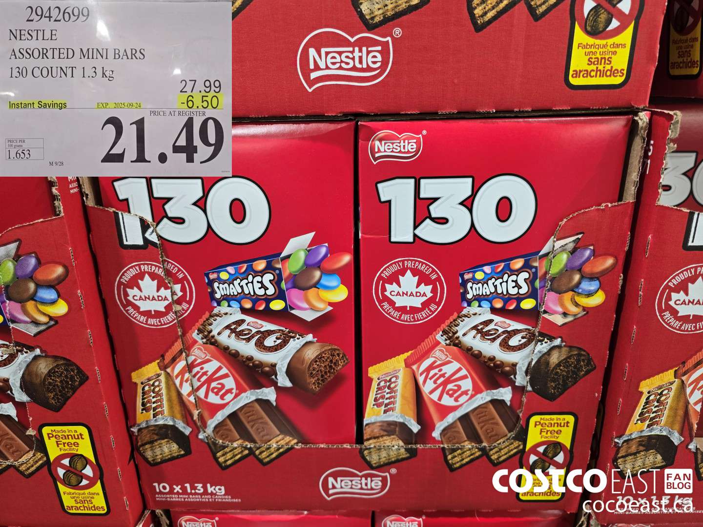 2942699 NESTLE ASSORTED MINI BARS 130 CT 1.3 KG ($6.50 INSTANT SAVINGS EXPIRES ON 2025-09-24) $21.49