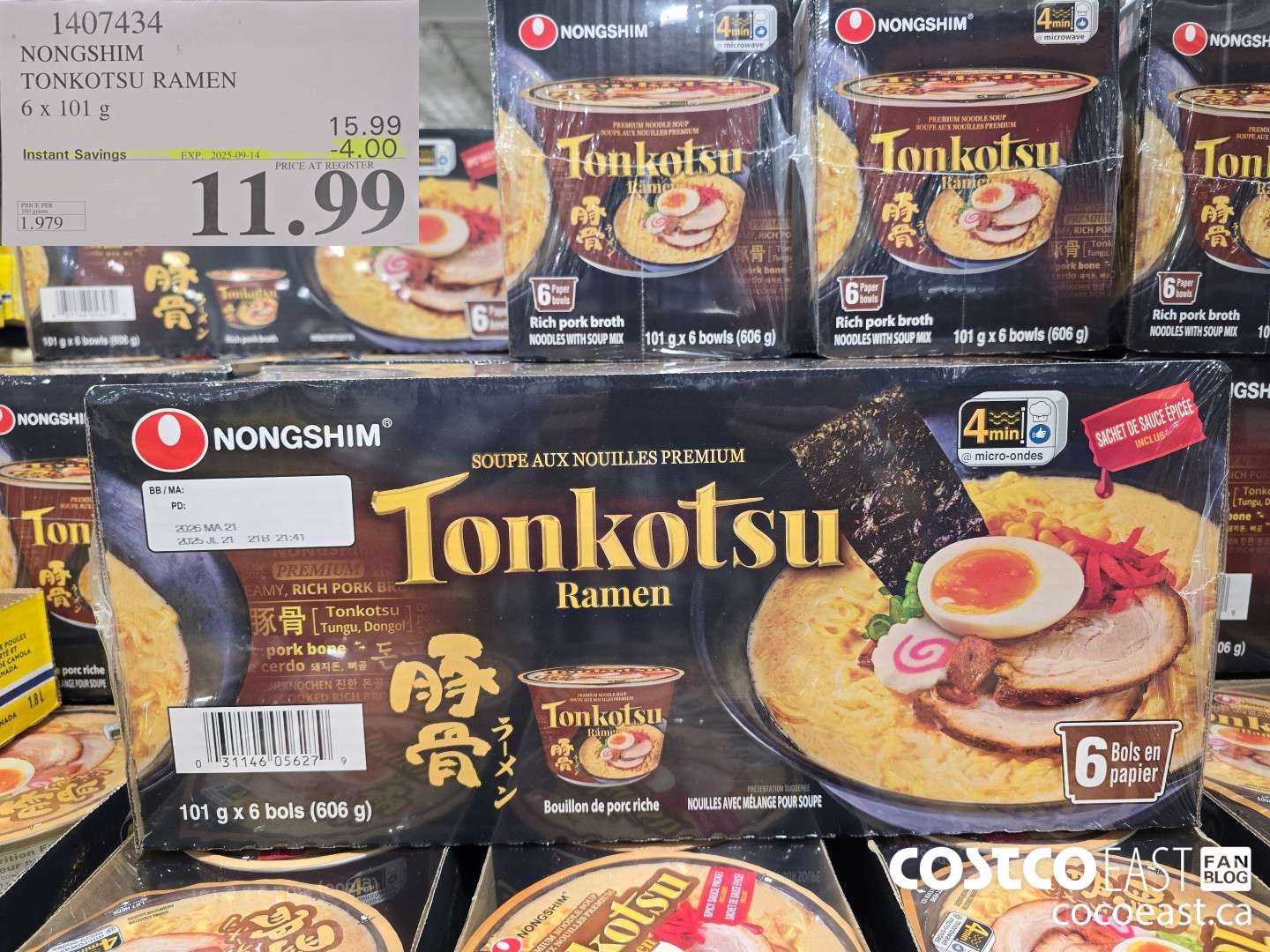 1407434 NONGSHIM TONKOTSU RAMEN 6 X 101 G ($4.00 INSTANT SAVINGS EXPIRES ON 2025-09-14) $11.99