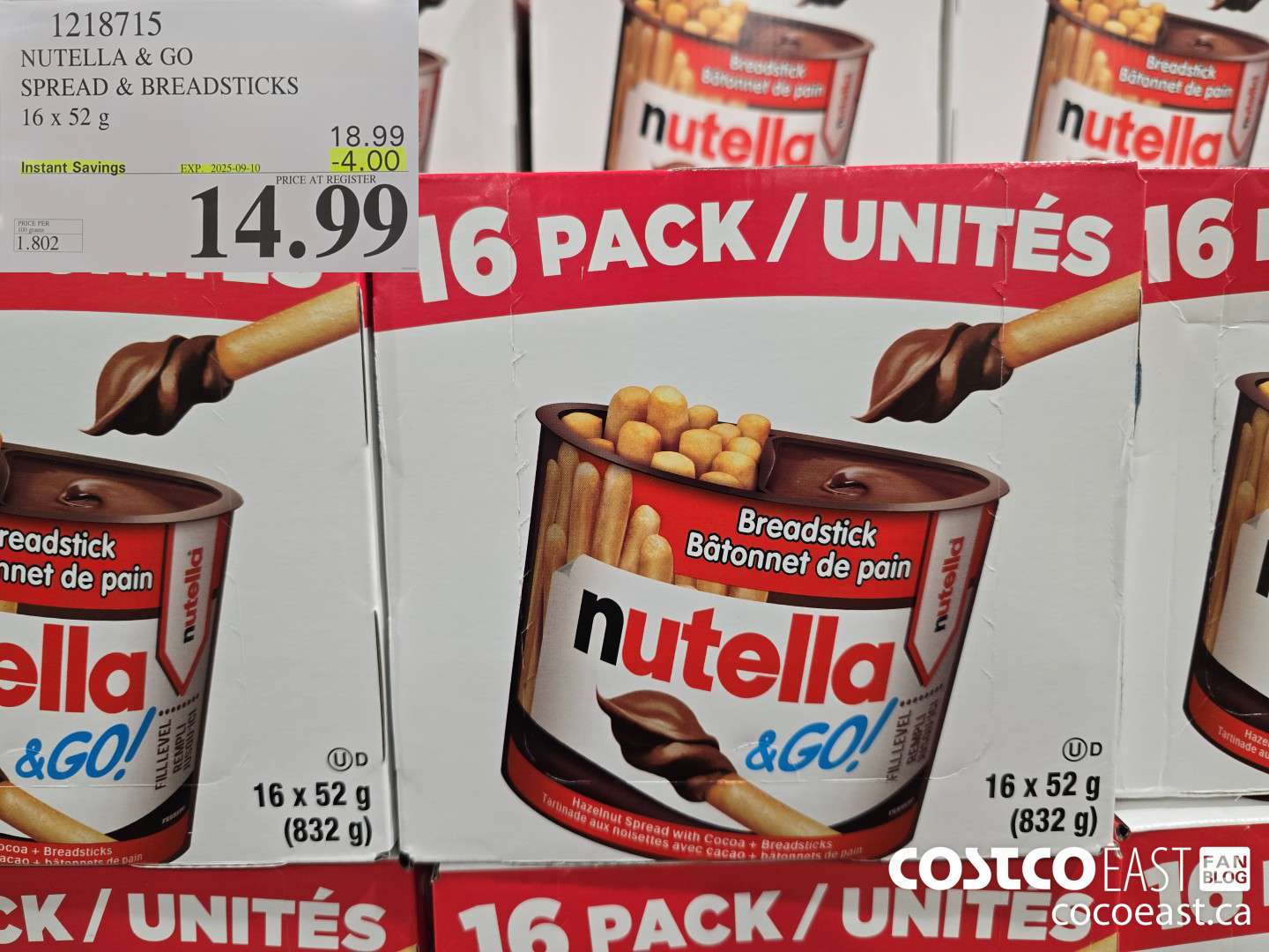 1218715 NUTELLA & GO SPREAD & BREADSTICKS 16 x 52g ($4.00 INSTANT SAVINGS EXPIRES ON 2025-09-10) $14.99