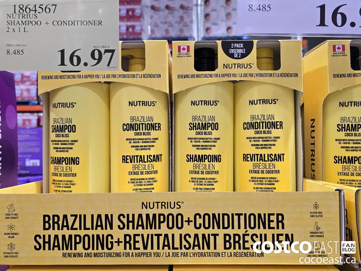 1864567 NUTRIUS SHAMPOO + CONDITIONER 2 X 1 L $16.97