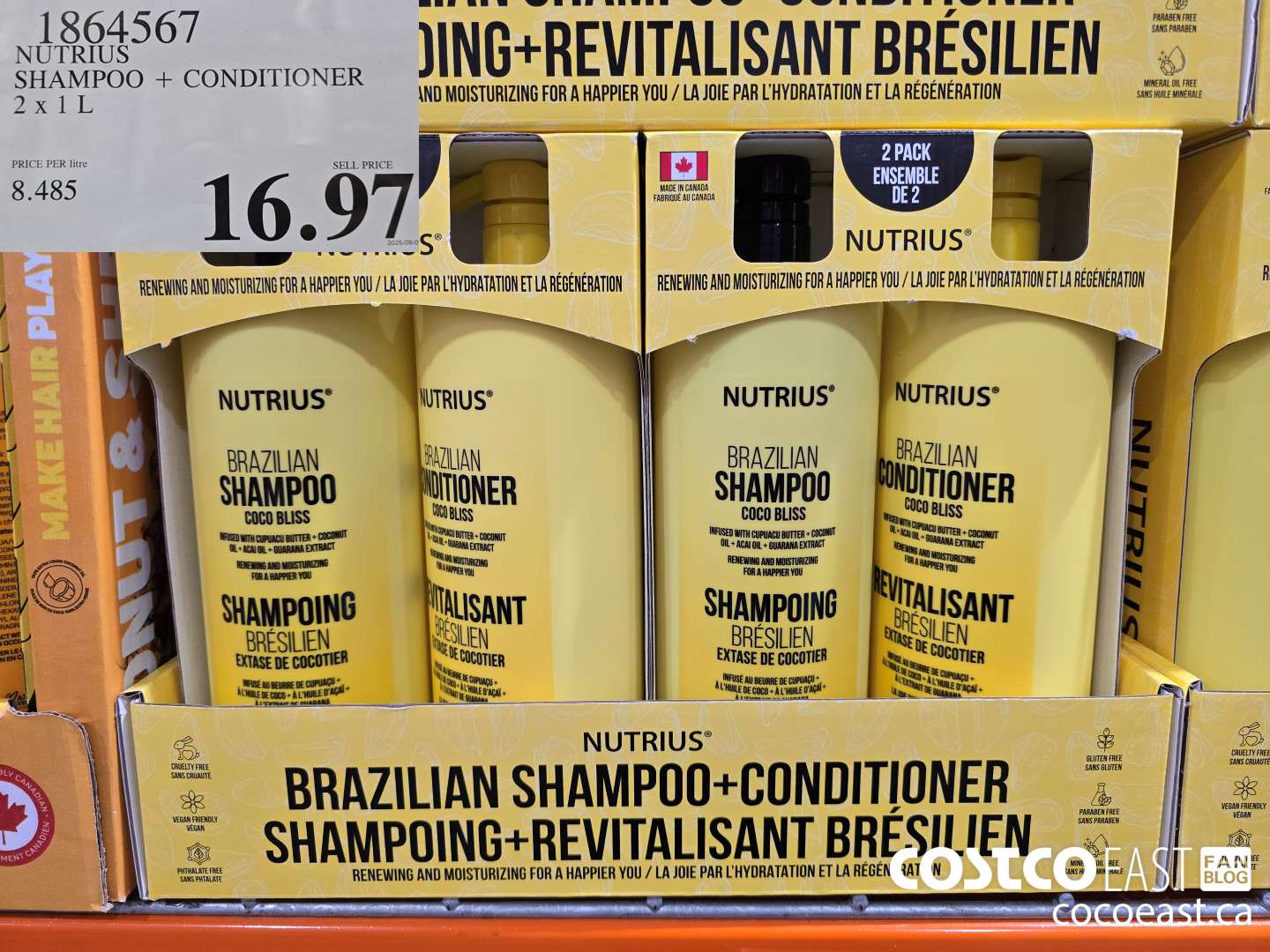 1864567 NUTRIUS SHAMPOO + CONDITIONER 2 X 1 L $16.97