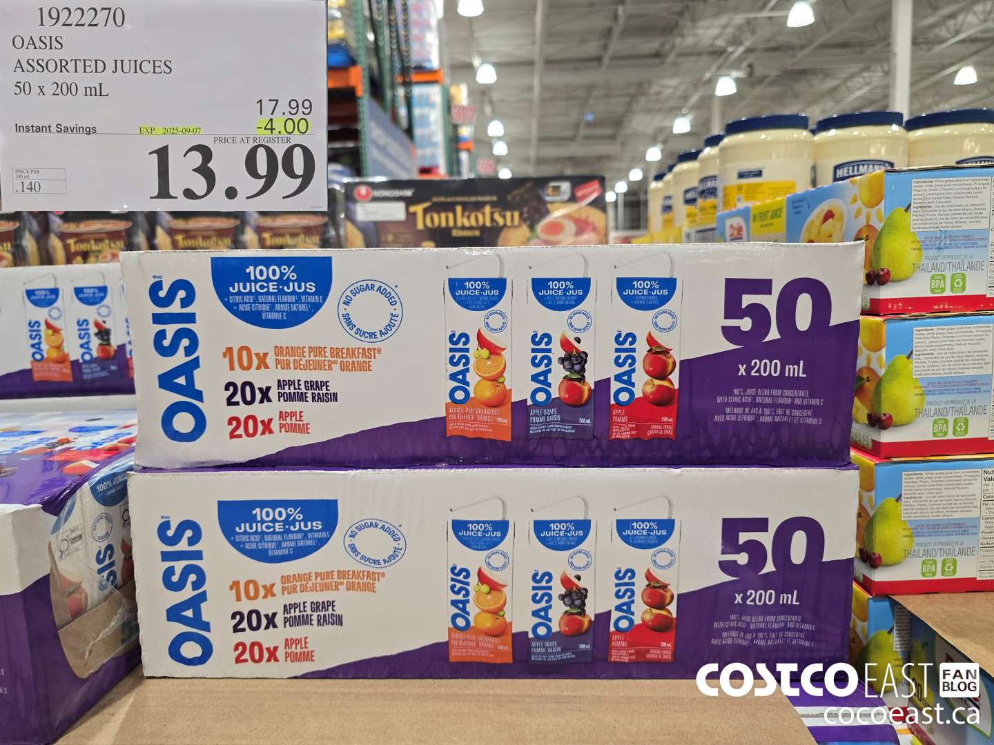 1922270 OASIS ASSORTED JUICES 50 x 200 mL  ($4.00 INSTANT SAVINGS EXPIRES ON 2025-09-07) $13.99