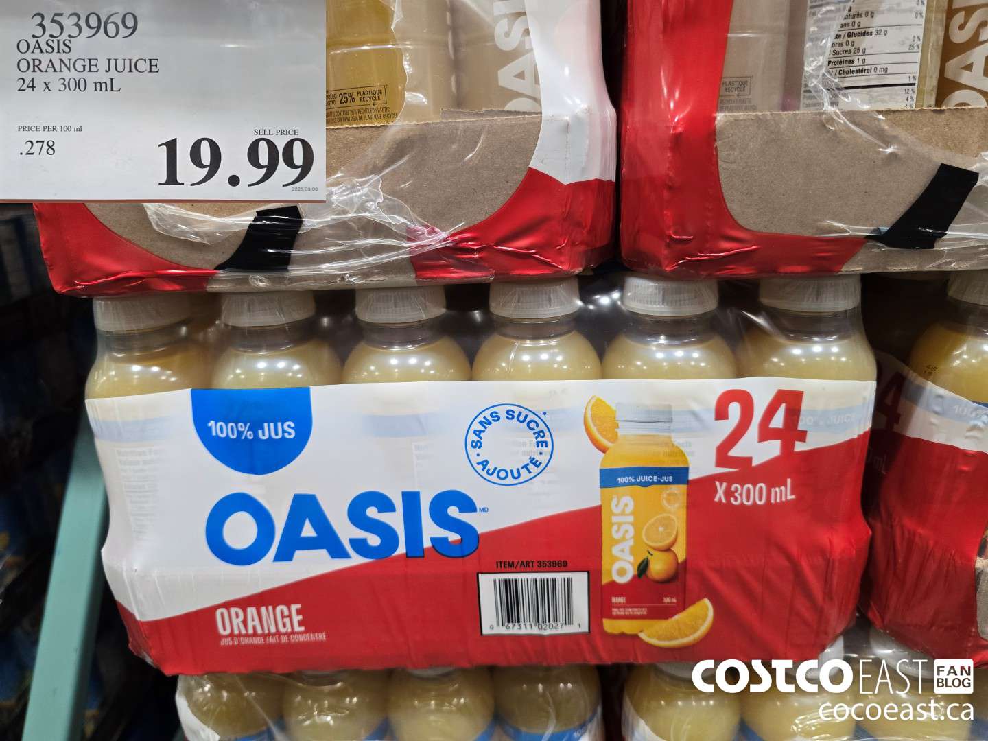 353969 OASIS ORANGE JUICE 24 X 300 ML $19.99