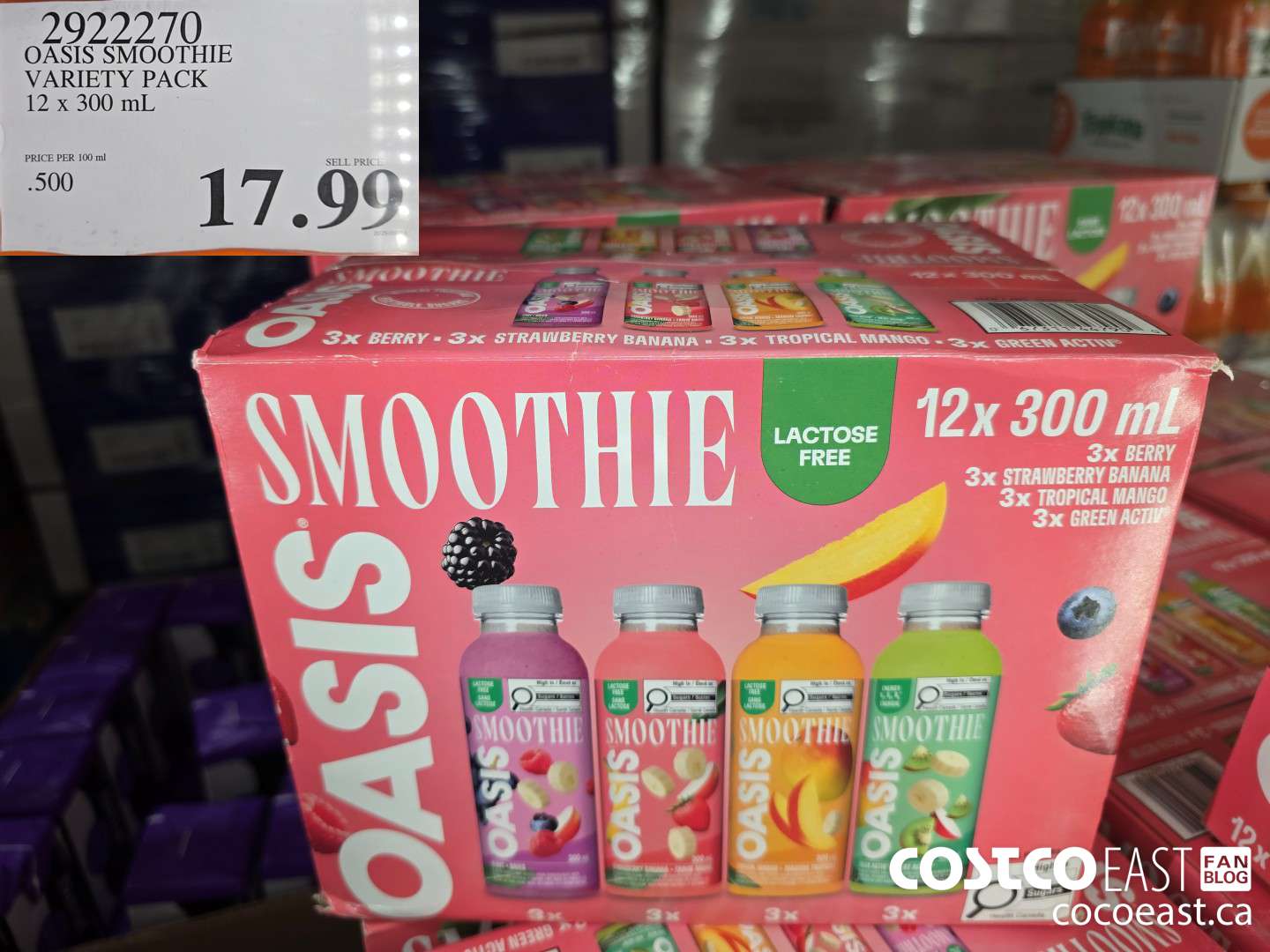 2922270 OASIS SMOOTHIE VARIETY PACK 12 X 300 ML $17.99