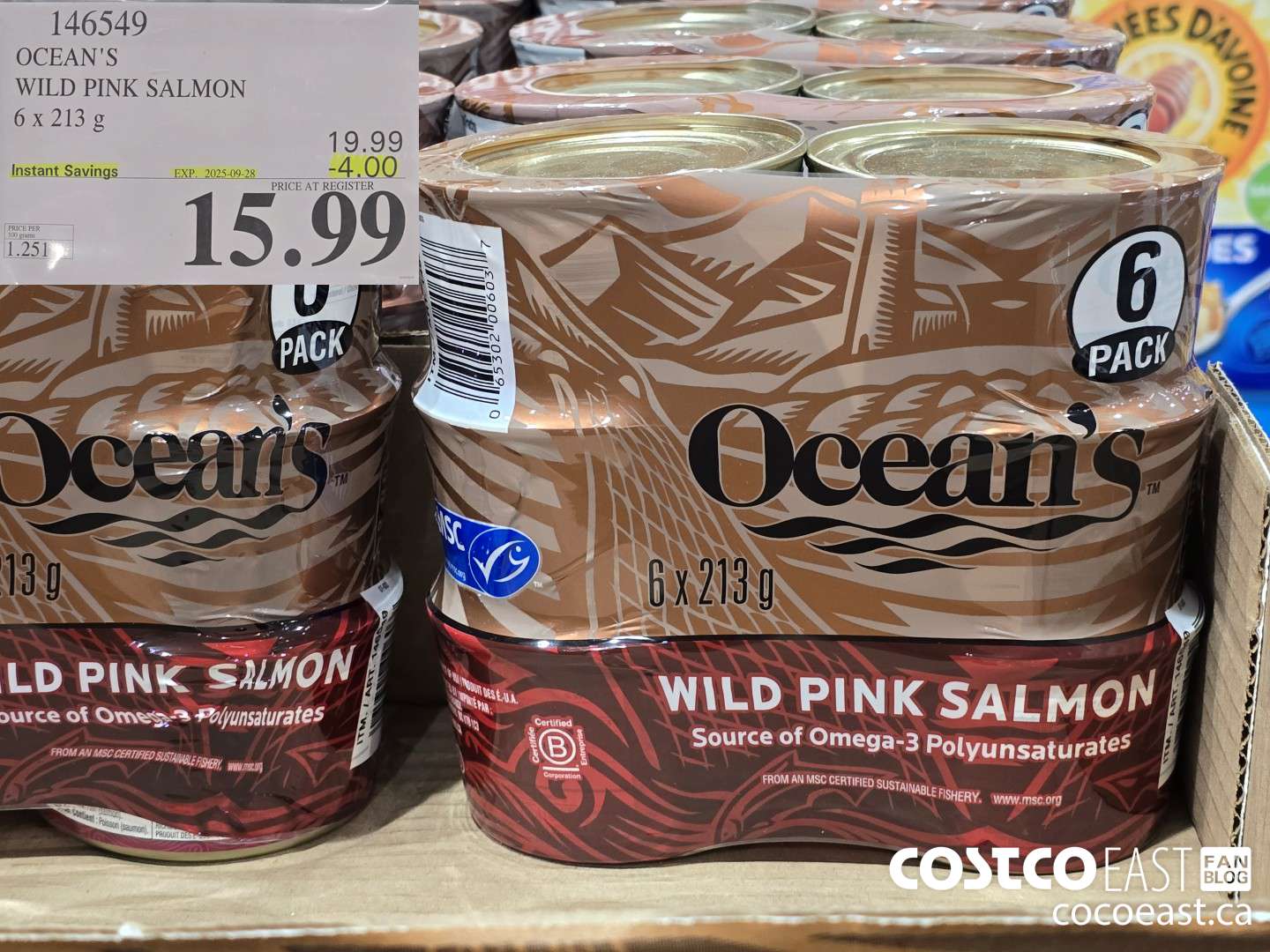 146549 OCEAN'S WILD PINK SALMON 6 X 213 g ($4.00 INSTANT SAVINGS EXPIRES ON 2025-09-28) $15.99