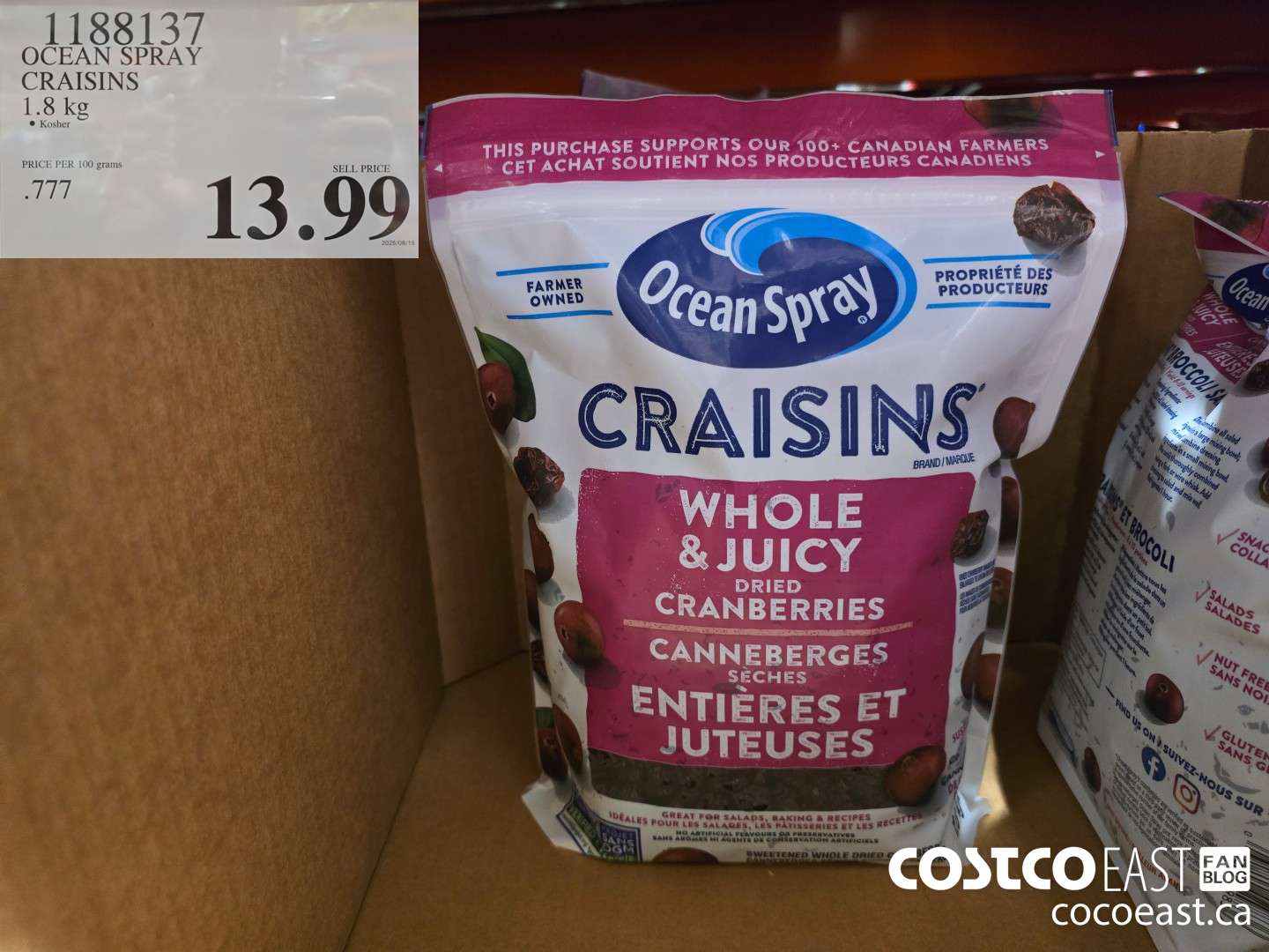 1188137 OCEAN SPRAY CRAISINS 1.8 KG $13.99