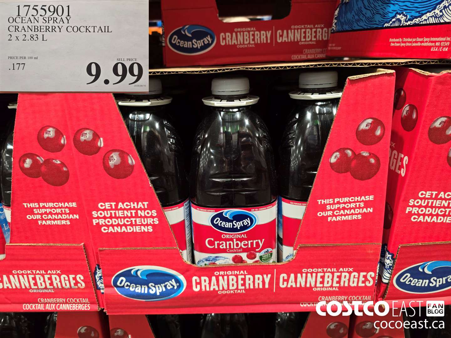 1755901 OCEAN SPRAY CRANBERRY COCKTAIL 2 x 2.83 L $9.99