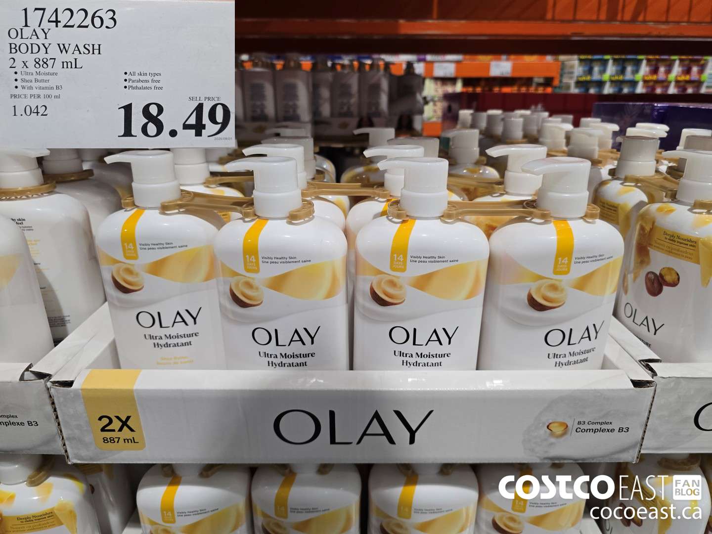 1742263 OLAY BODY WASH 2 X 887 mL $18.49