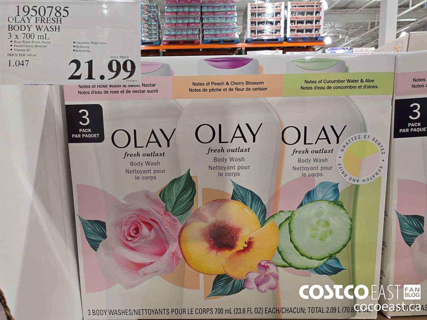 1950785 OLAY FRESH BODY WASH 3 x 700 mL $21.99