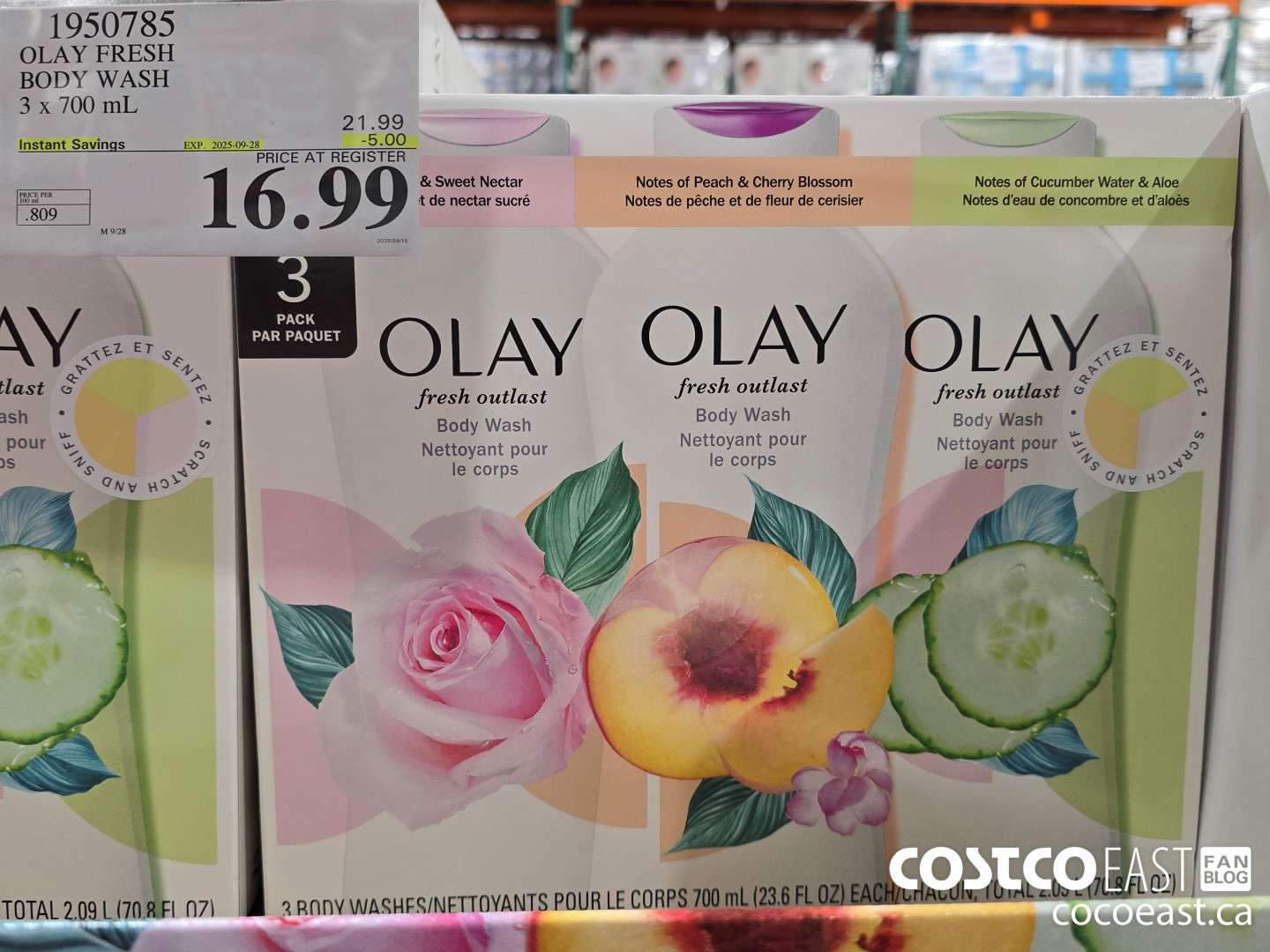 1950785 OLAY FRESH BODY WASH 3 x 700 mL ($5.00 INSTANT SAVINGS EXPIRES ON 2025-09-28) $16.99