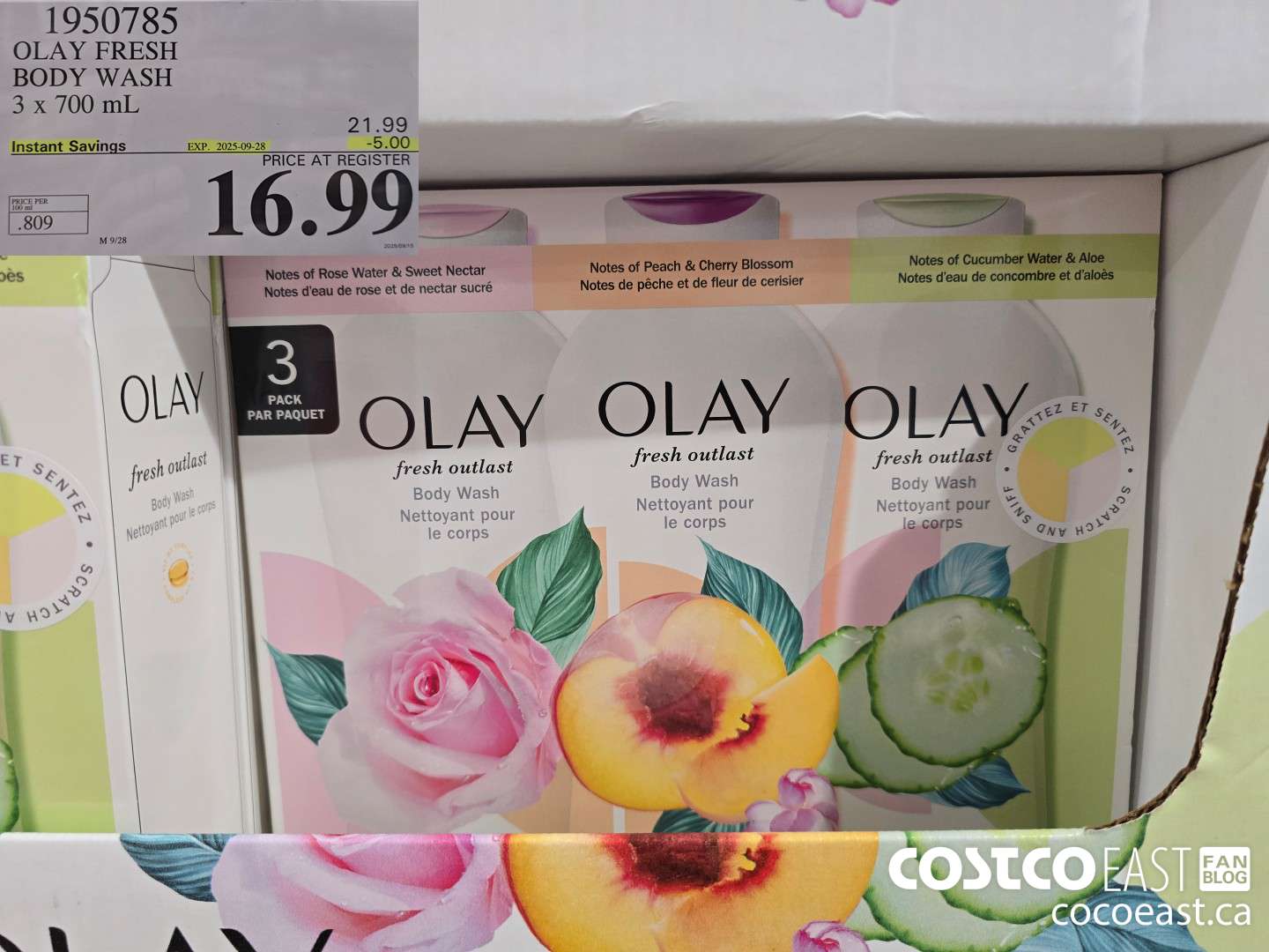1950785 OLAY FRESH BODY WASH 3 x 700 mL ($5.00 INSTANT SAVINGS EXPIRES ON 2025-09-28) $16.99