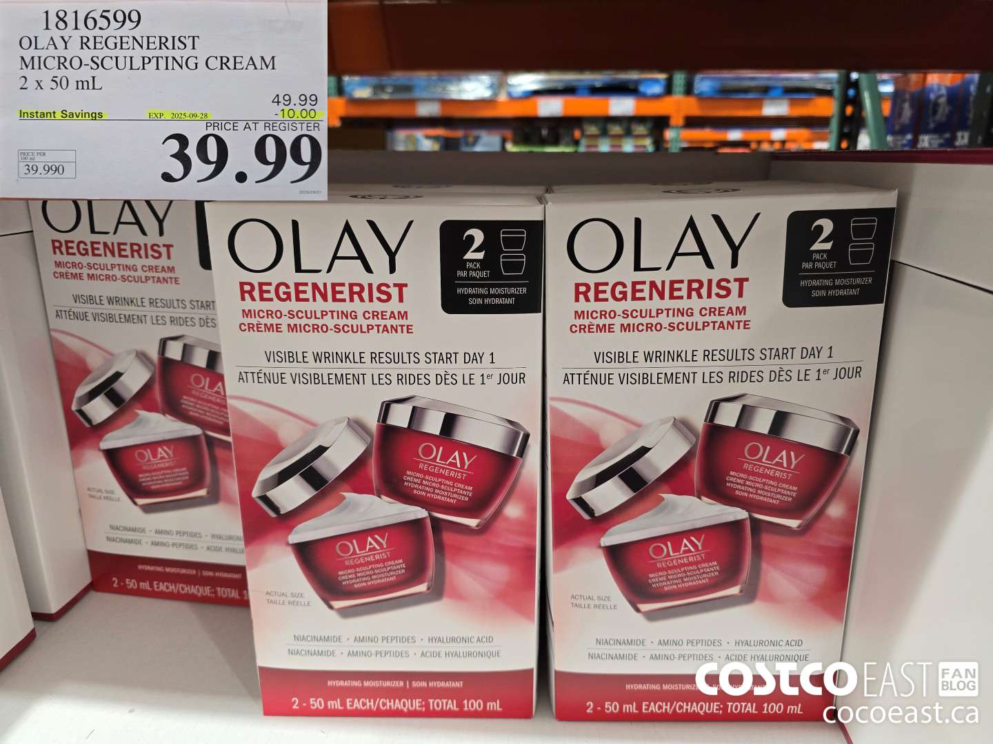 1816599 OLAY REGENERIST MICRO-SCULPTING CREAM 2 X 50 ML 2025-009-28 ($10.00 INSTANT SAVINGS) $39.99