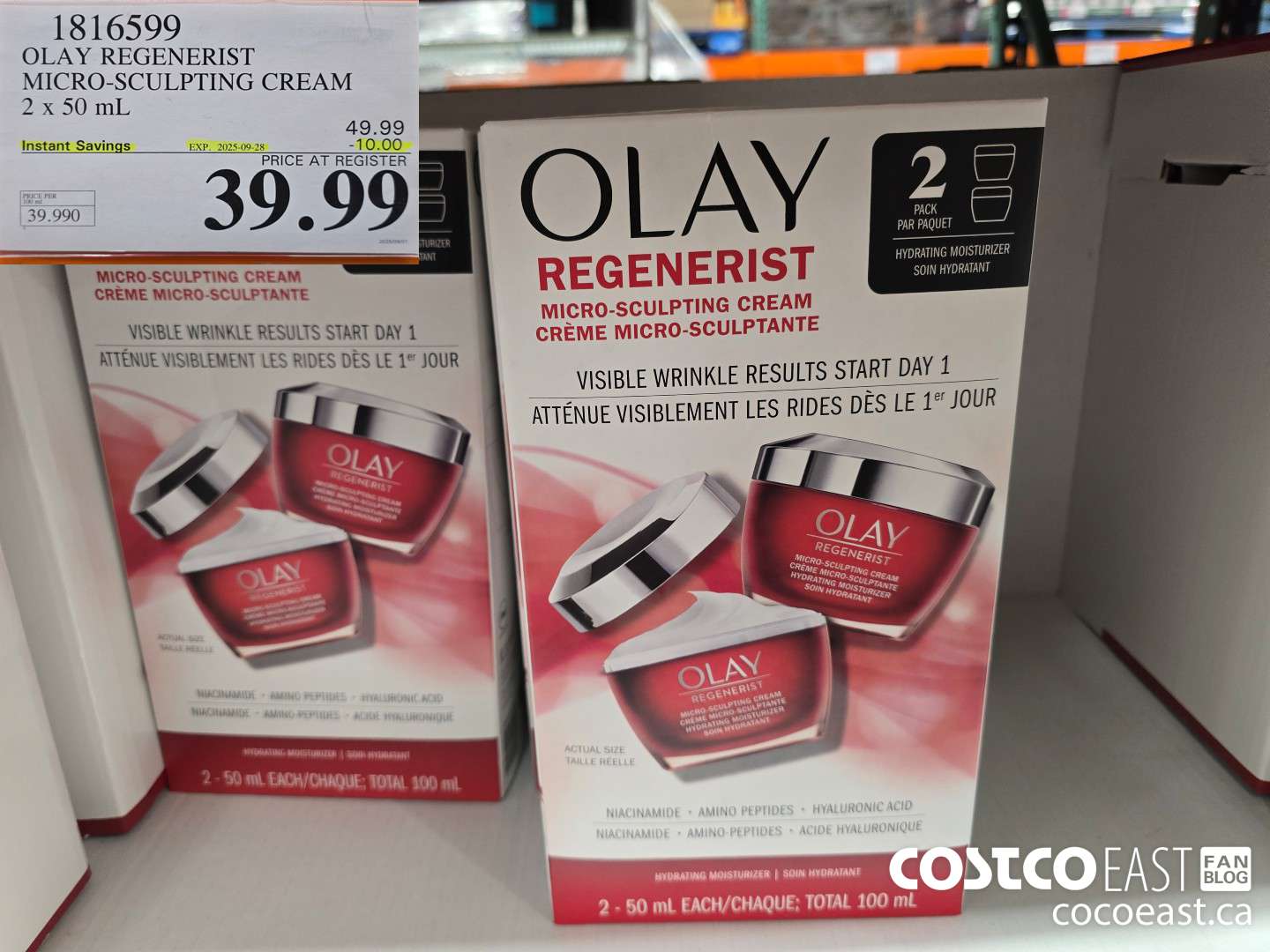 1816599 OLAY REGENERIST MICRO-SCULPTING CREAM 2 X 50 ML ($10.00 INSTANT SAVINGS EXPIRES ON 2025-09-28) $39.99