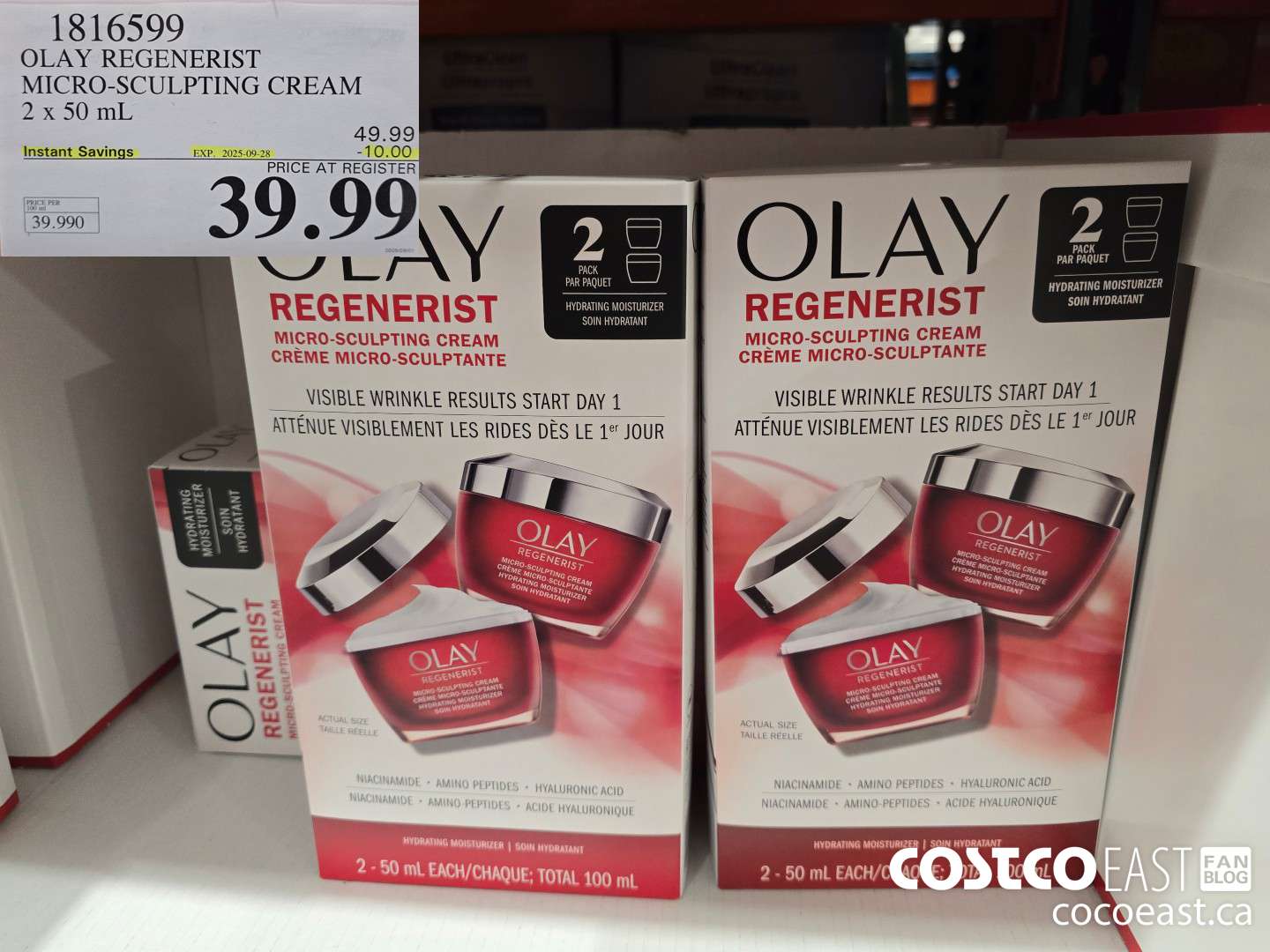1816599 OLAY REGENERIST MICRO-SCULPTING CREAM 2 X 50 ML ($10.00 INSTANT SAVINGS EXPIRES ON 2025-09-28) $39.99