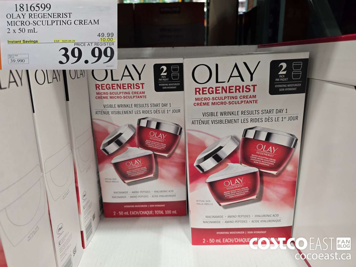 1816599 OLAY REGENERIST MICRO-SCULPTING CREAM 2 X 50 ML ($10.00 INSTANT SAVINGS EXPIRES ON 2025-09-28) $39.99