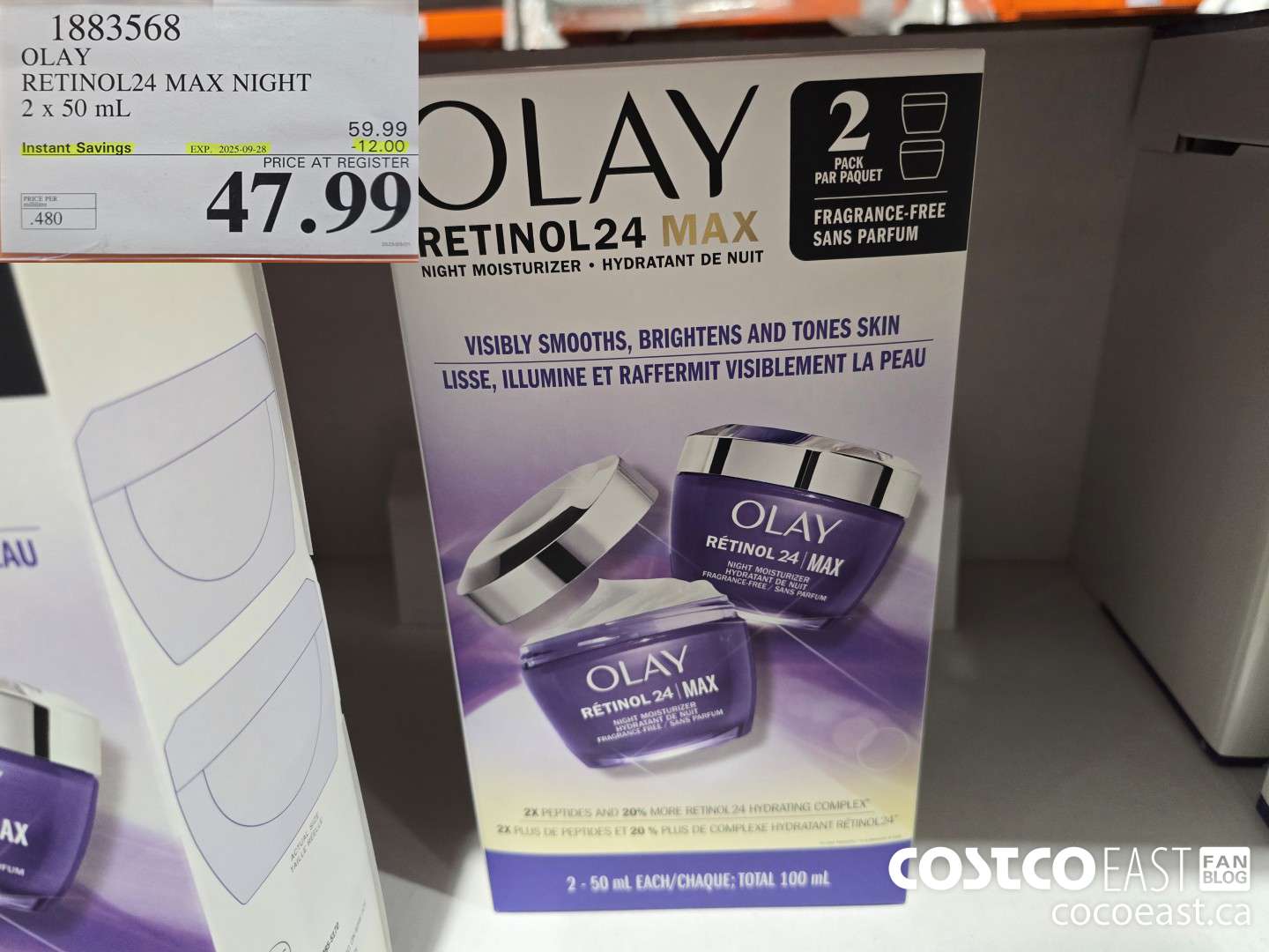 1883568 OLAY RETINOL24 MAX NIGHT 2 x50 ML ($12.00 INSTANT SAVINGS EXPIRES ON 2025-09-28) $47.99