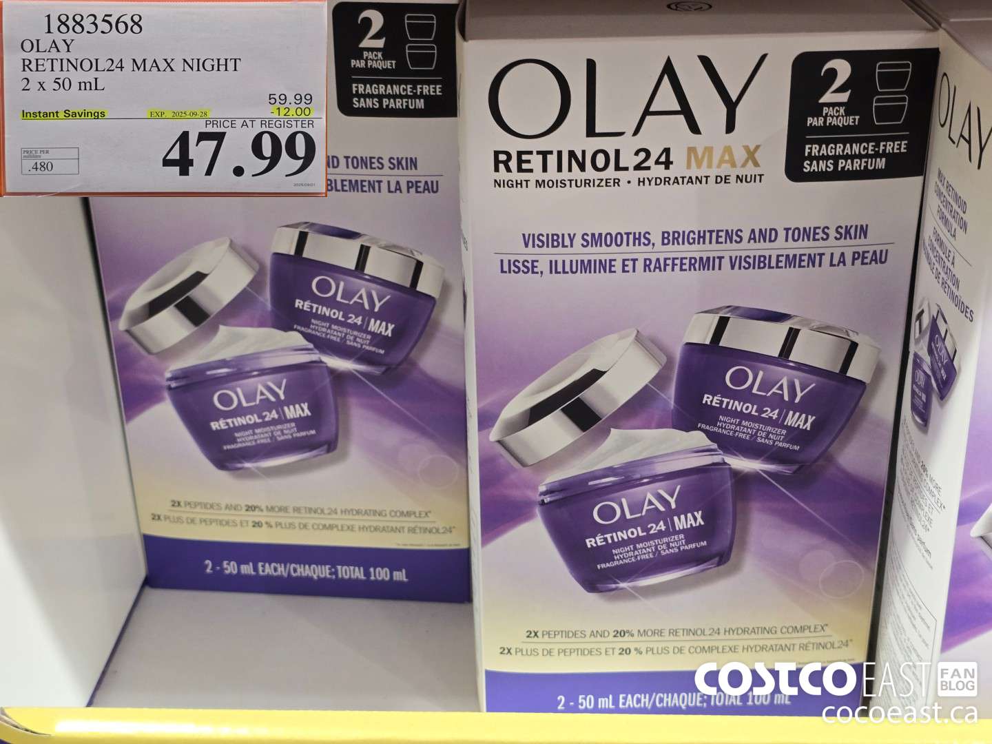1883568 OLAY RETINOL24 MAX NIGHT 2 x50 ML ($12.00 INSTANT SAVINGS EXPIRES ON 2025-09-28) $47.99
