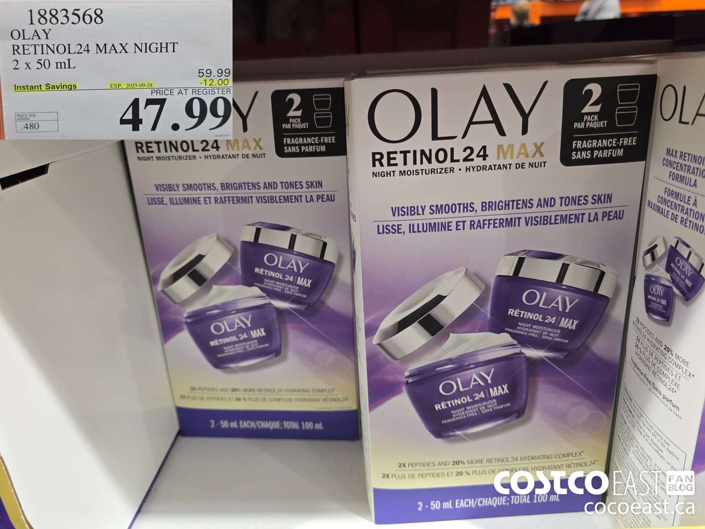 1883568 OLAY RETINOL24 MAX NIGHT 2 x50 ML ($12.00 INSTANT SAVINGS EXPIRES ON 2025-09-28) $47.99