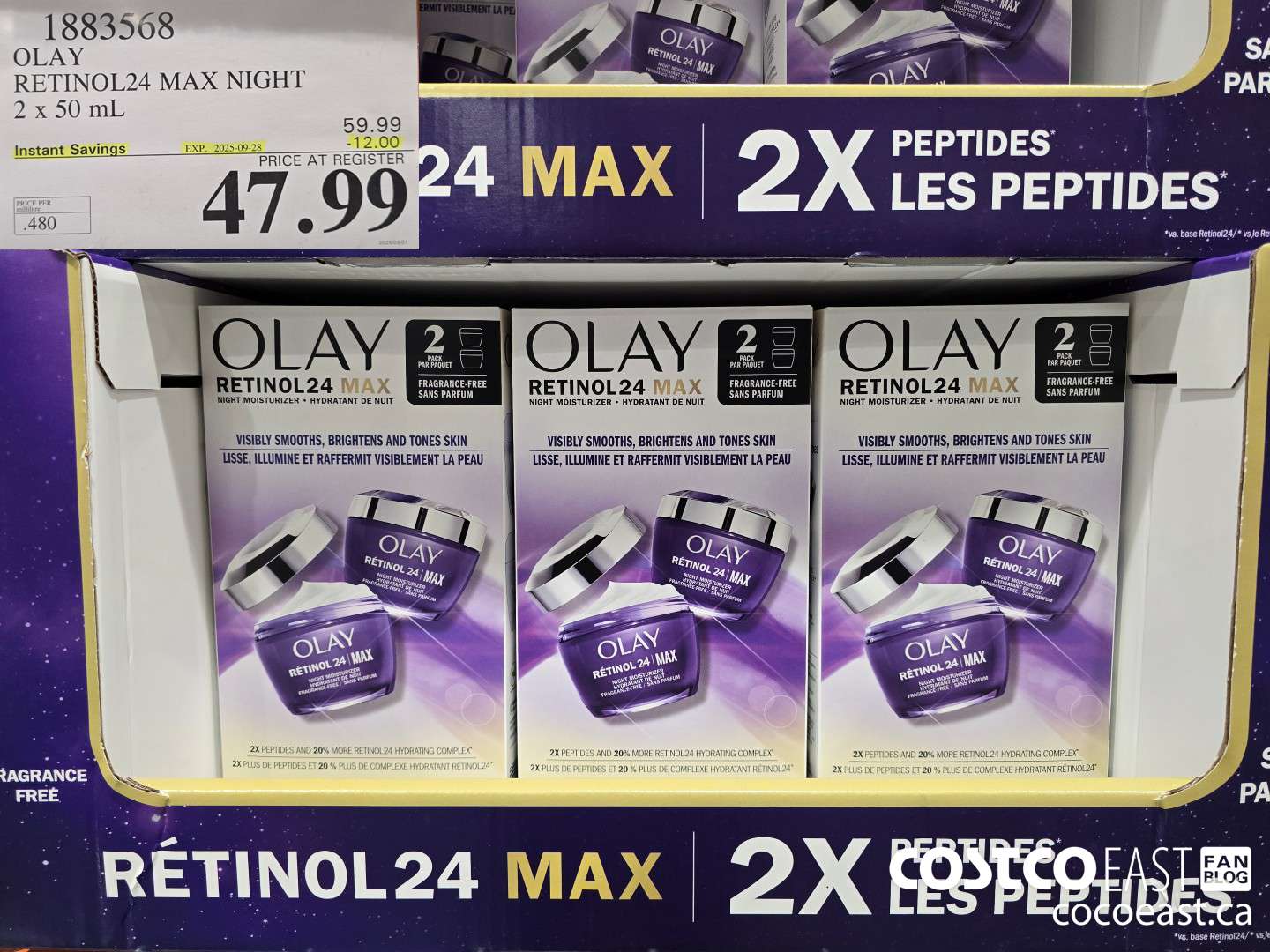 1883568 OLAY RETINOL24 MAX NIGHT 2 x50 ML ($12.00 INSTANT SAVINGS EXPIRES ON 2025-09-28) $47.99
