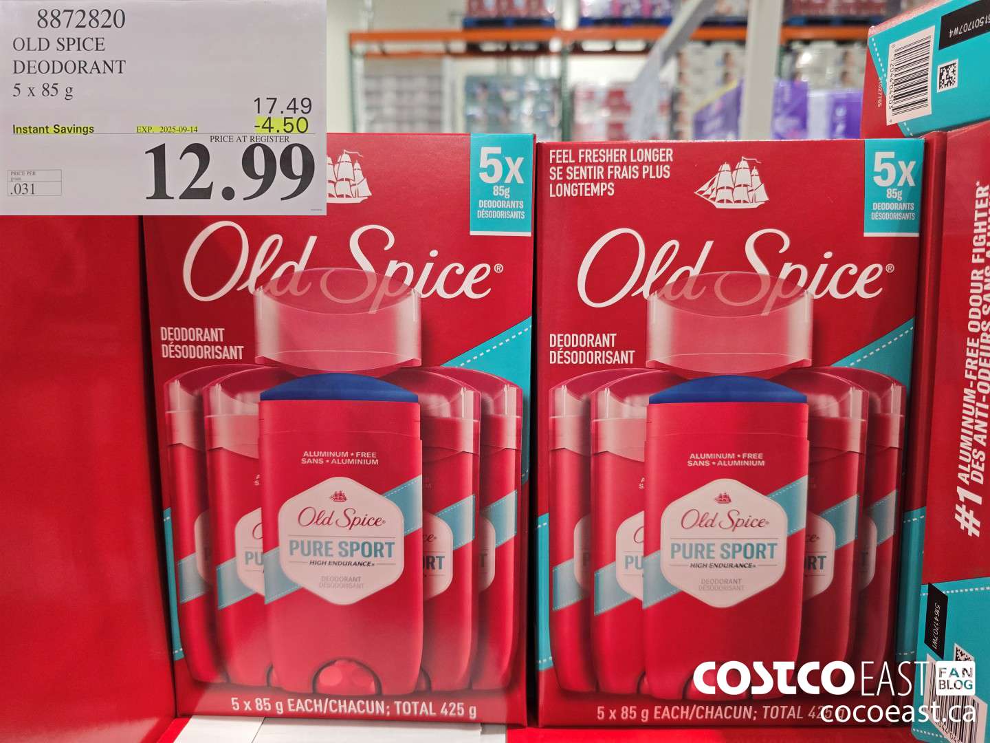 8872820 OLD SPICE DEODORANT 5 x 85G ($4.50 INSTANT SAVINGS EXPIRES ON 2025-09-14) $12.99