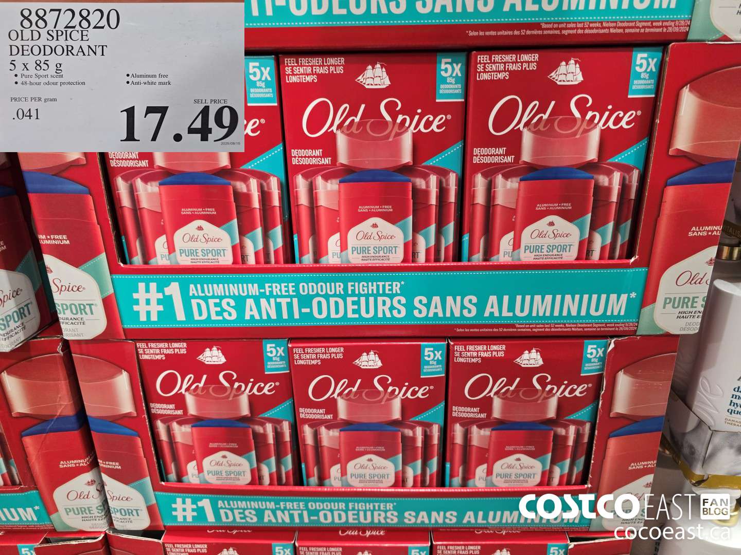 8872820 OLD SPICE DEODORANT 5 x 85G $17.49
