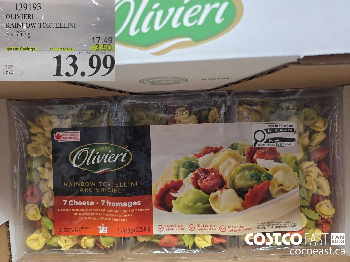 1391931 OLIVIERI RAINBOW TORTELLINI 3 x 750G ($3.50 INSTANT SAVINGS EXPIRES ON 2025-09-05) $13.99
