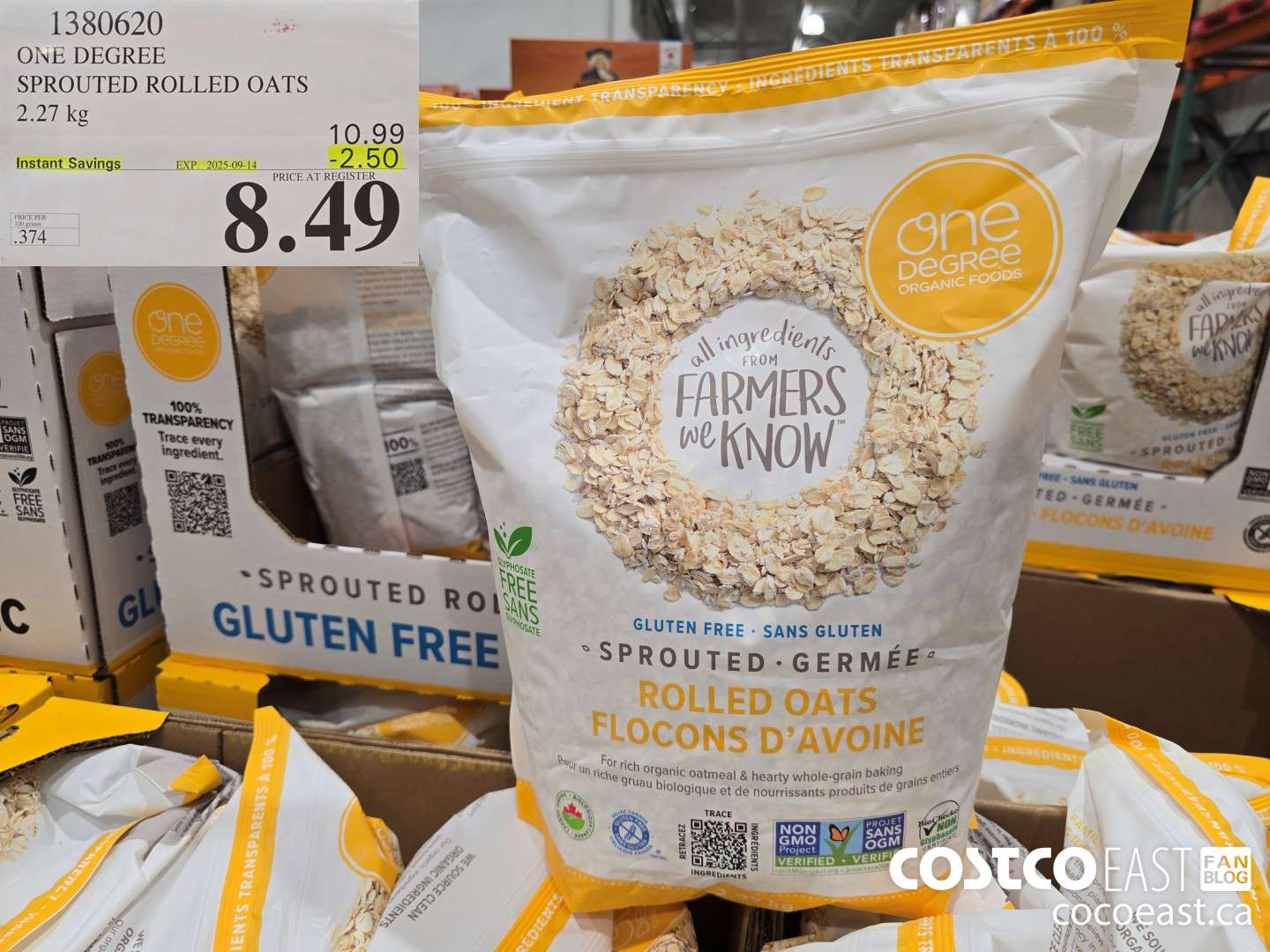 1380620 ONE DEGREE SPROUTED ROLLED OATS 2.27 KG ($2.50 INSTANT SAVINGS EXPIRES ON 2025-09-14) $8.49
