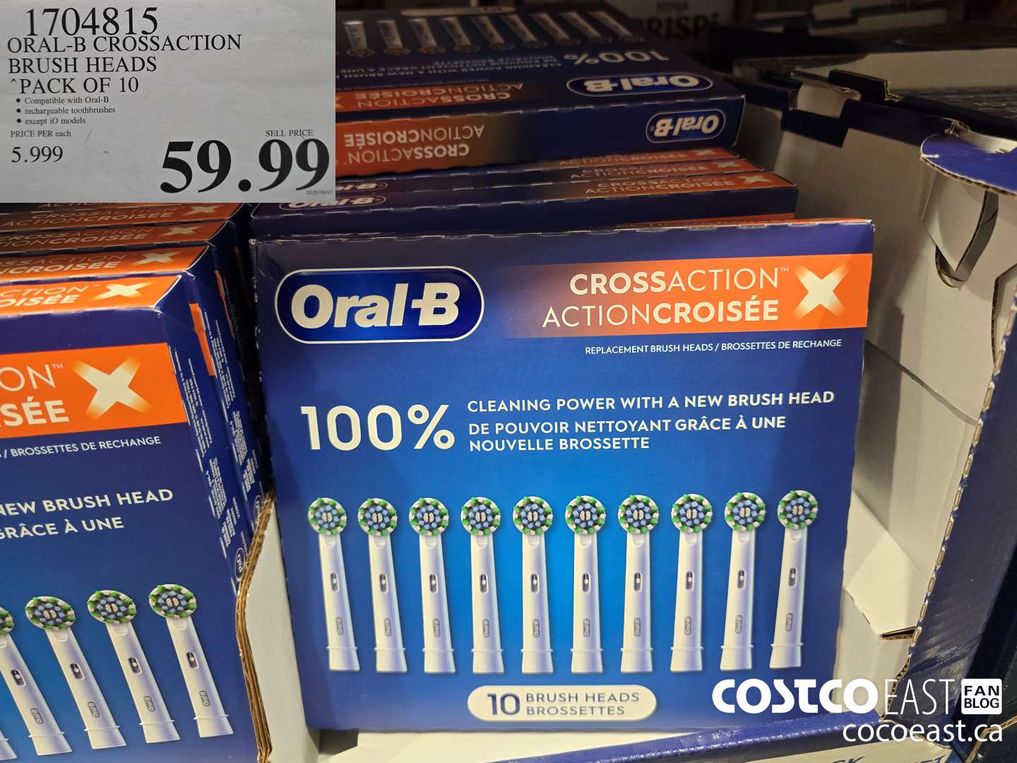 1704815 ORAL-B CROSSACTION BRUSH HEADS PACK OF 10 $59.99