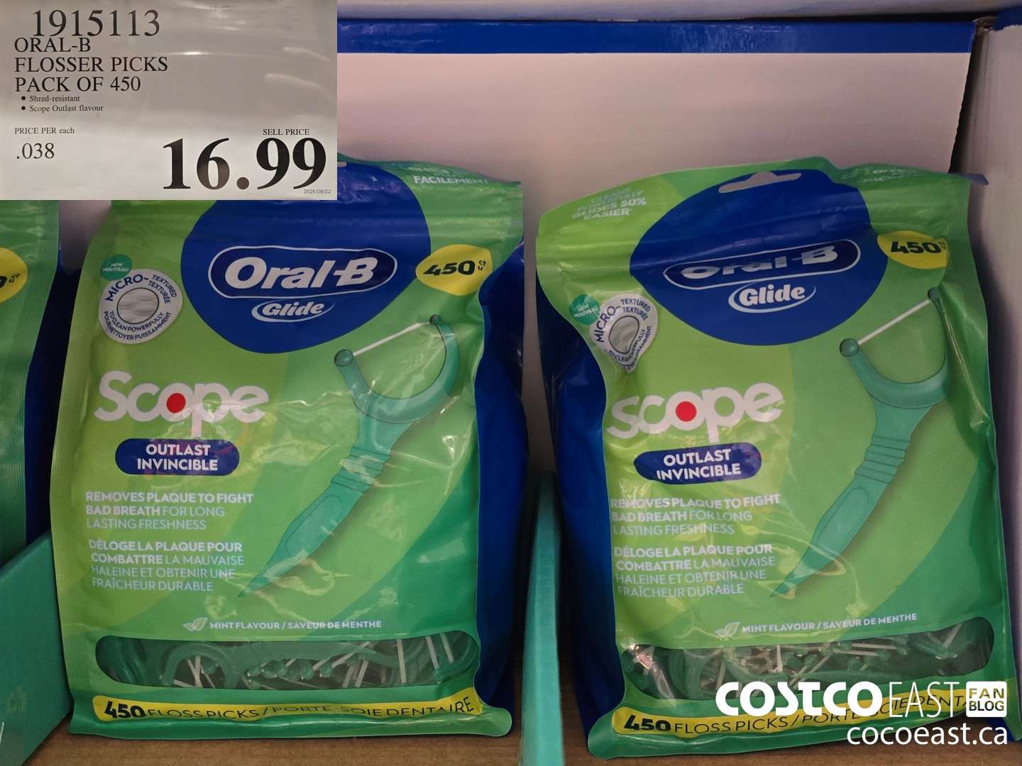 1915113 ORAL-B FLOSSER PICKS PACK OF 450 $16.99