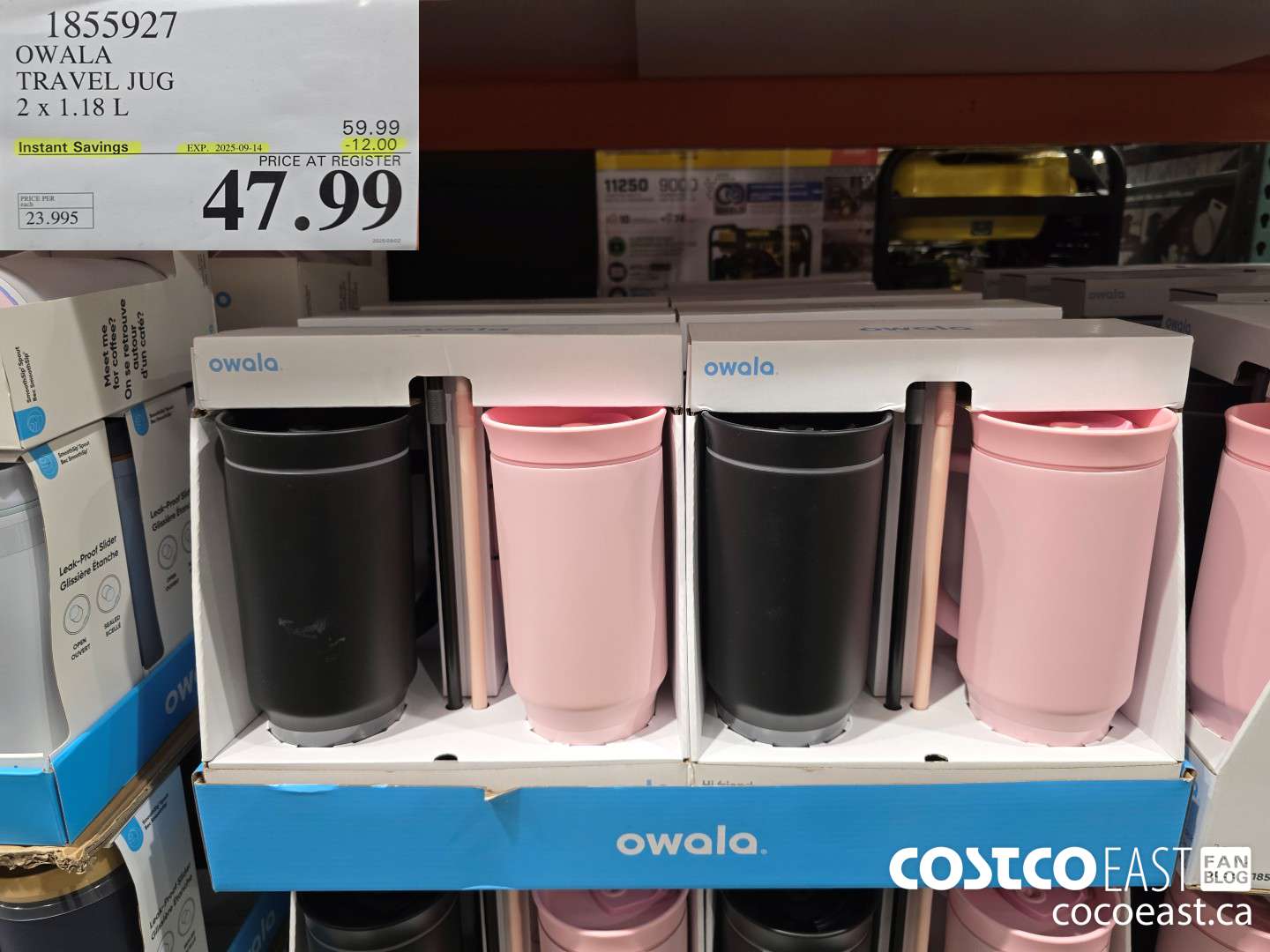 1855927 OWALA TRAVEL JUG PACK OF 2 X 1.18 L ($12.00 INSTANT SAVINGS EXPIRES ON 2025-09-14) $47.99