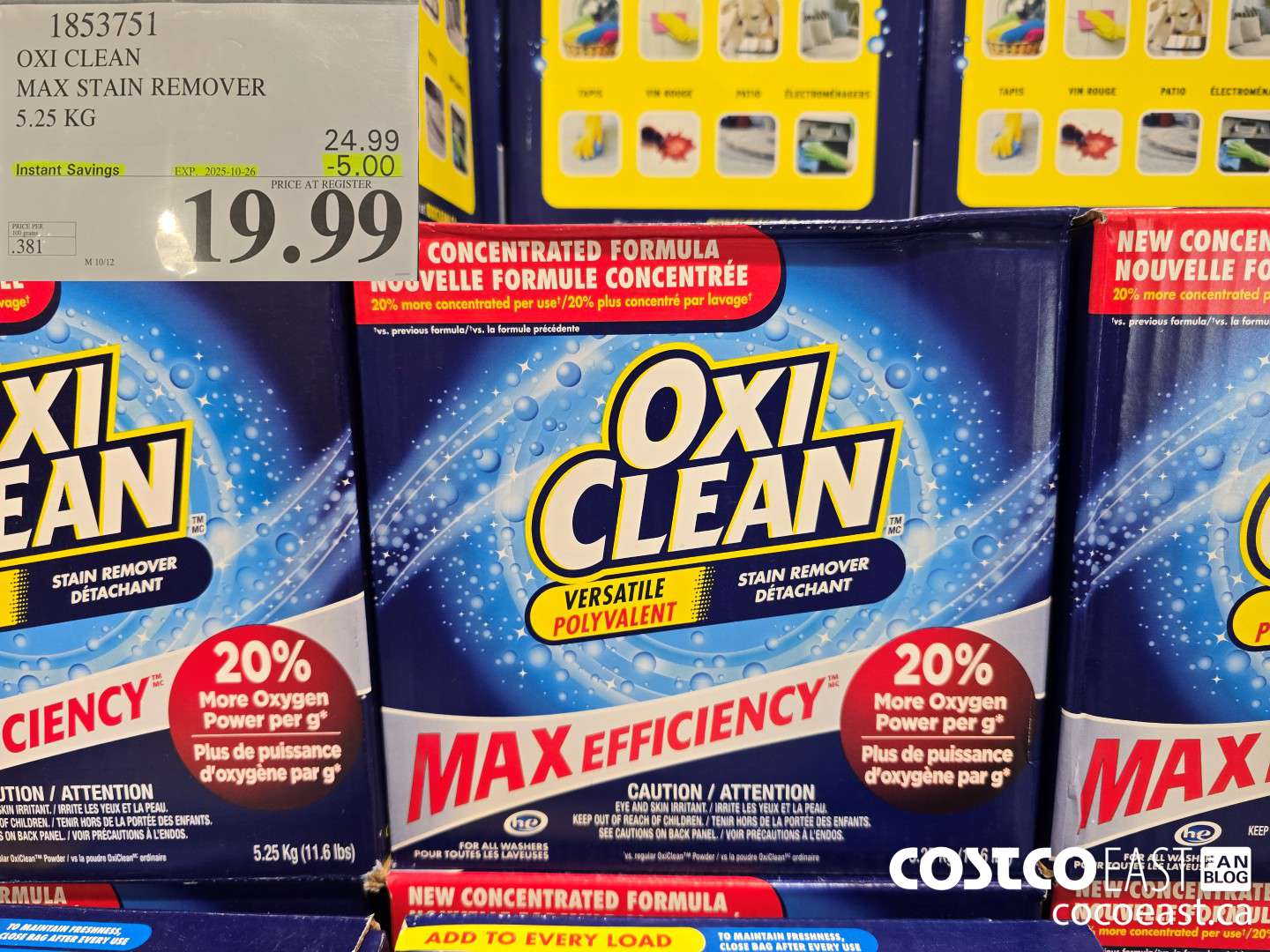 1853751 OXI CLEAN MAX STAIN REMOVER 5.25 KG ($5.00 INSTANT SAVINGS EXPIRES ON 2025-10-26) $19.99