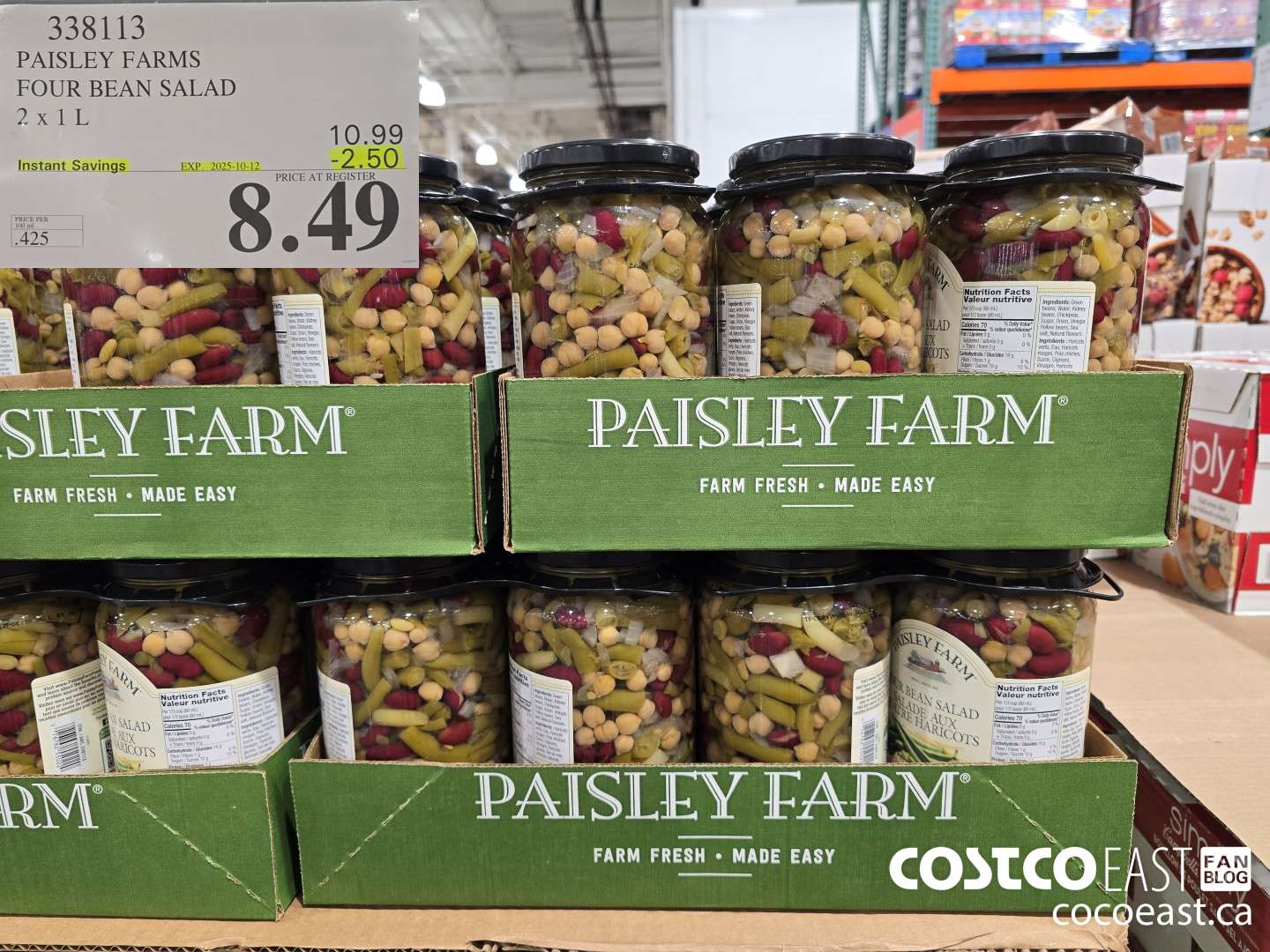 338113 PAISLEY FARMS FOUR BEAN SALAD 2 X 1 L ($2.50 INSTANT SAVINGS EXPIRES ON 2025-10-12) $8.49