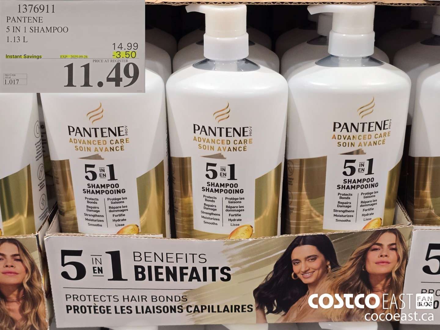 1376911 PANTENE 5 IN 1 SHAMPOO 1.13 L ($3.50 INSTANT SAVINGS EXPIRES ON 2025-09-28) $11.49