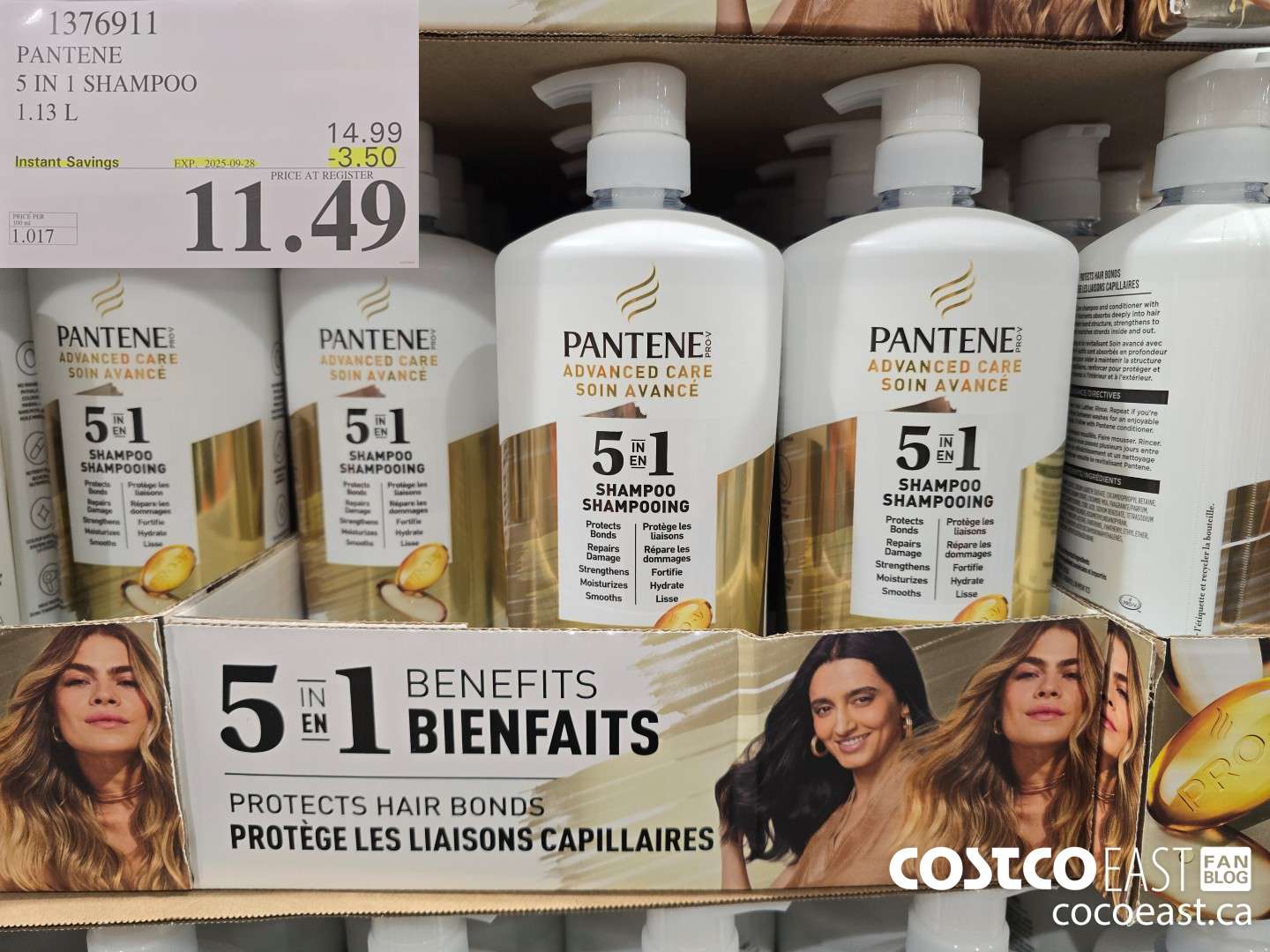 1376911 PANTENE 5 IN 1 SHAMPOO 1.13 L ($3.50 INSTANT SAVINGS EXPIRES ON 2025-09-28) $11.49