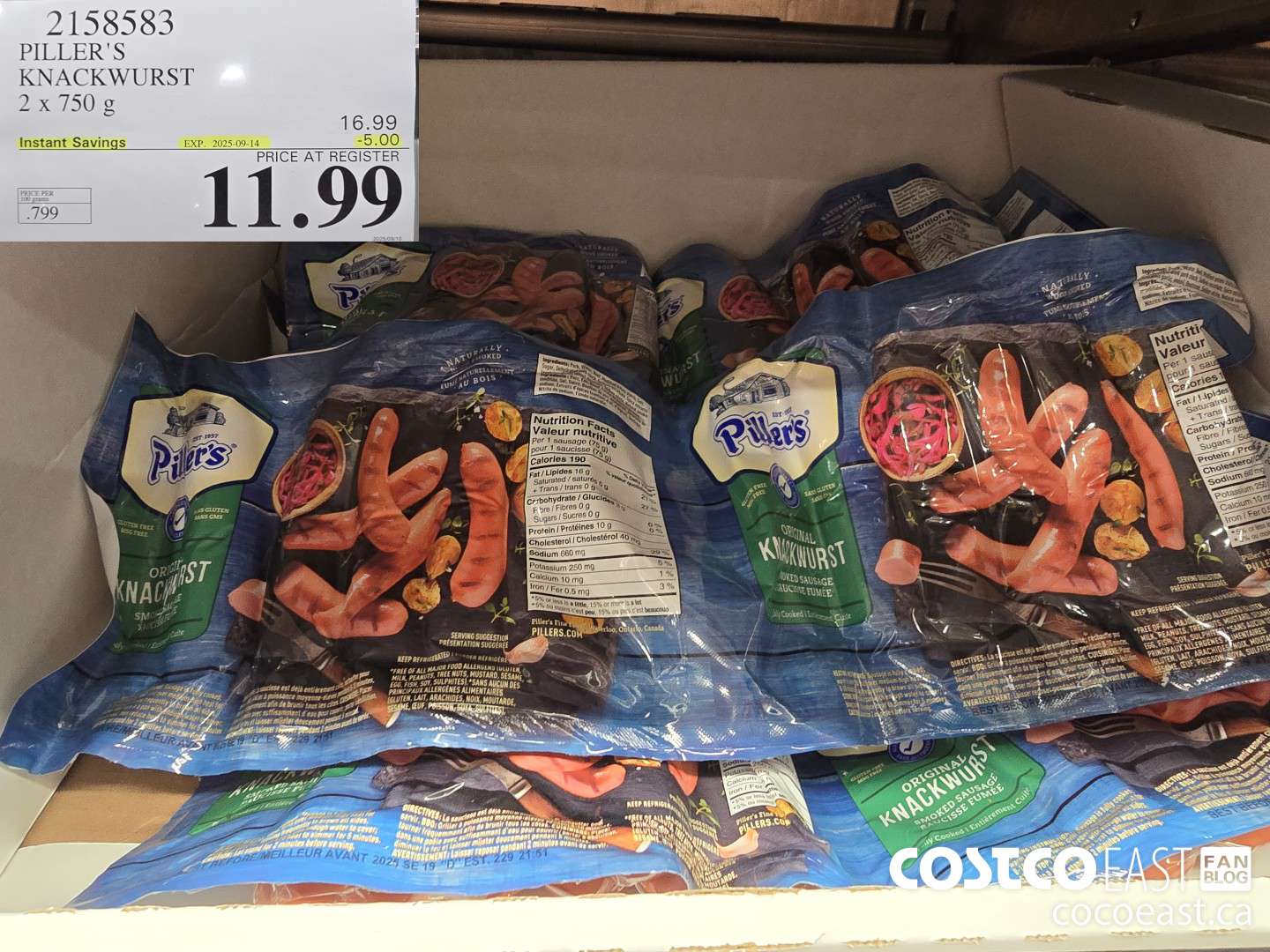 2158583 PILLER'S KNACKWURST 2 x 750g ($5.00 INSTANT SAVINGS EXPIRES ON 2025-09-14) $11.99