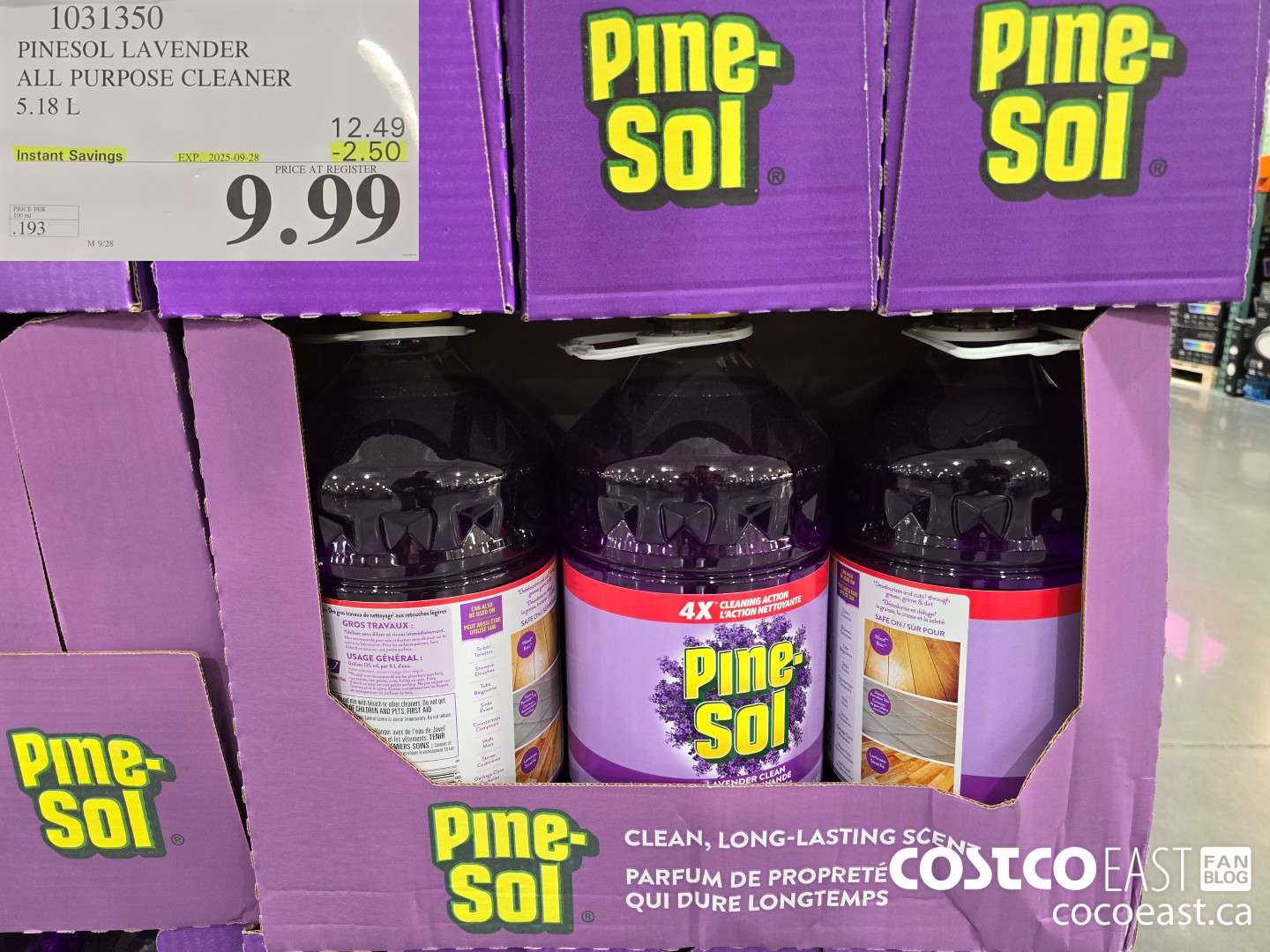 1031350 PINESOL LAVENDER ALL PURPOSE CLEANER 5.18 L ($2.50 INSTANT SAVINGS EXPIRES ON 2025-09-28) $9.99