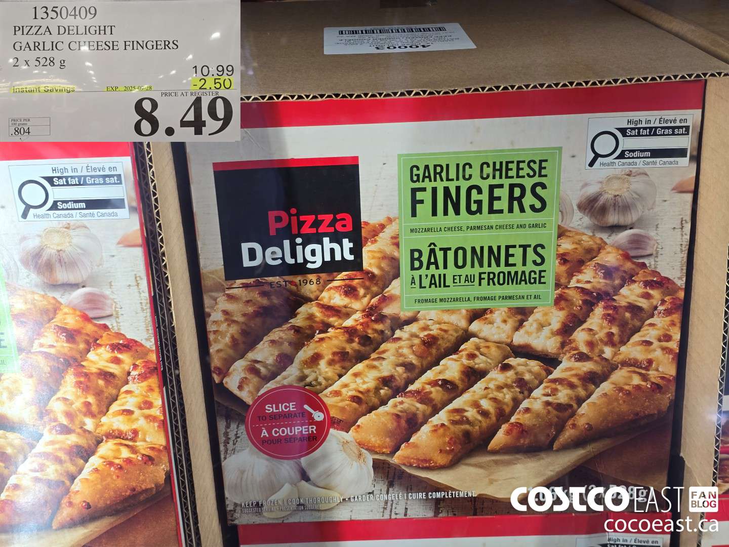 1350409 PIZZA DELIGHT GARLIC CHEESE FINGERS 2 x 528 g ($2.50 INSTANT SAVINGS EXPIRES ON 2025-09-28) $8.49