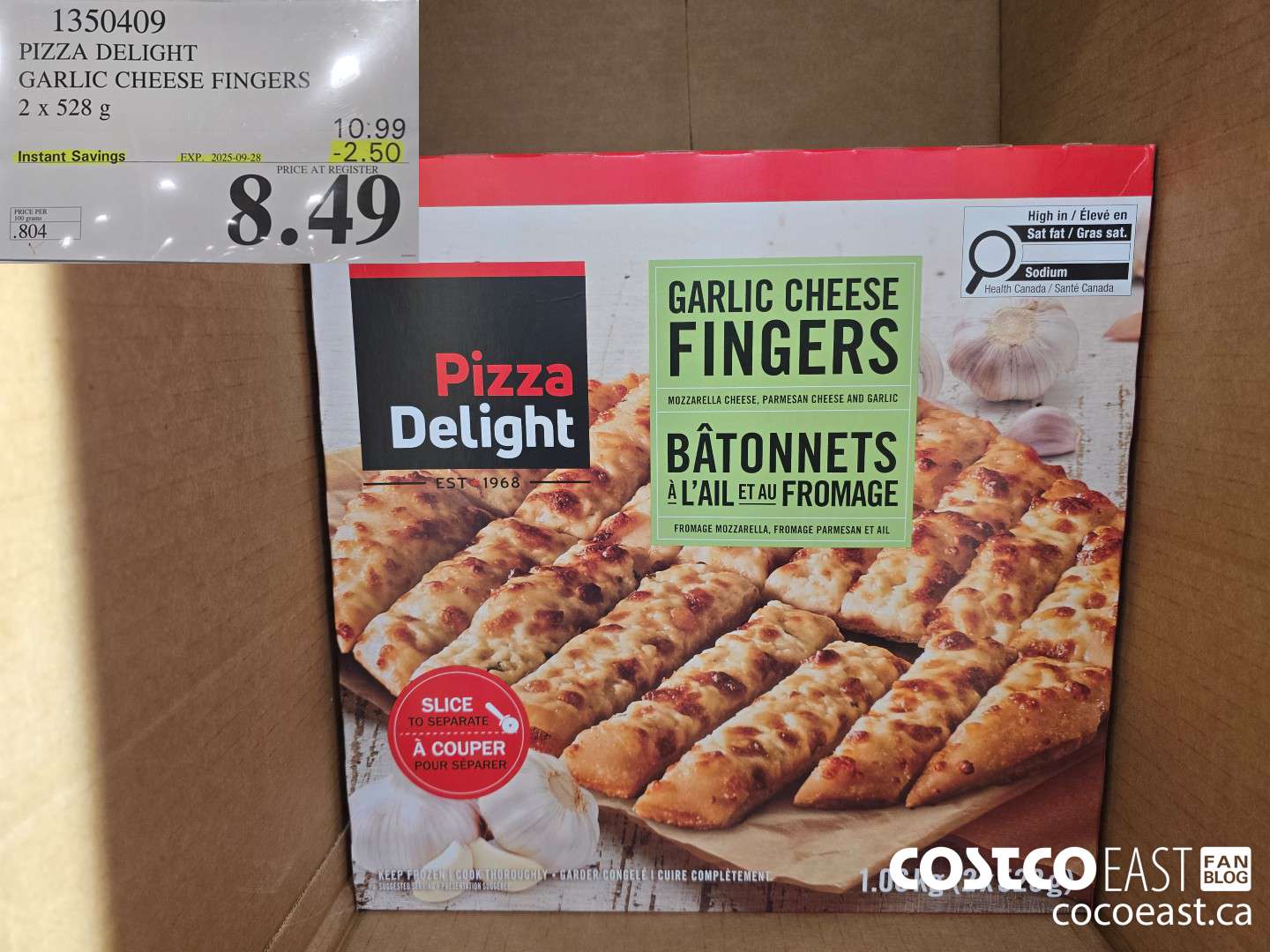 1350409 PIZZA DELIGHT GARLIC CHEESE FINGERS 2 x 528 g ($2.50 INSTANT SAVINGS EXPIRES ON 2025-09-28) $8.49